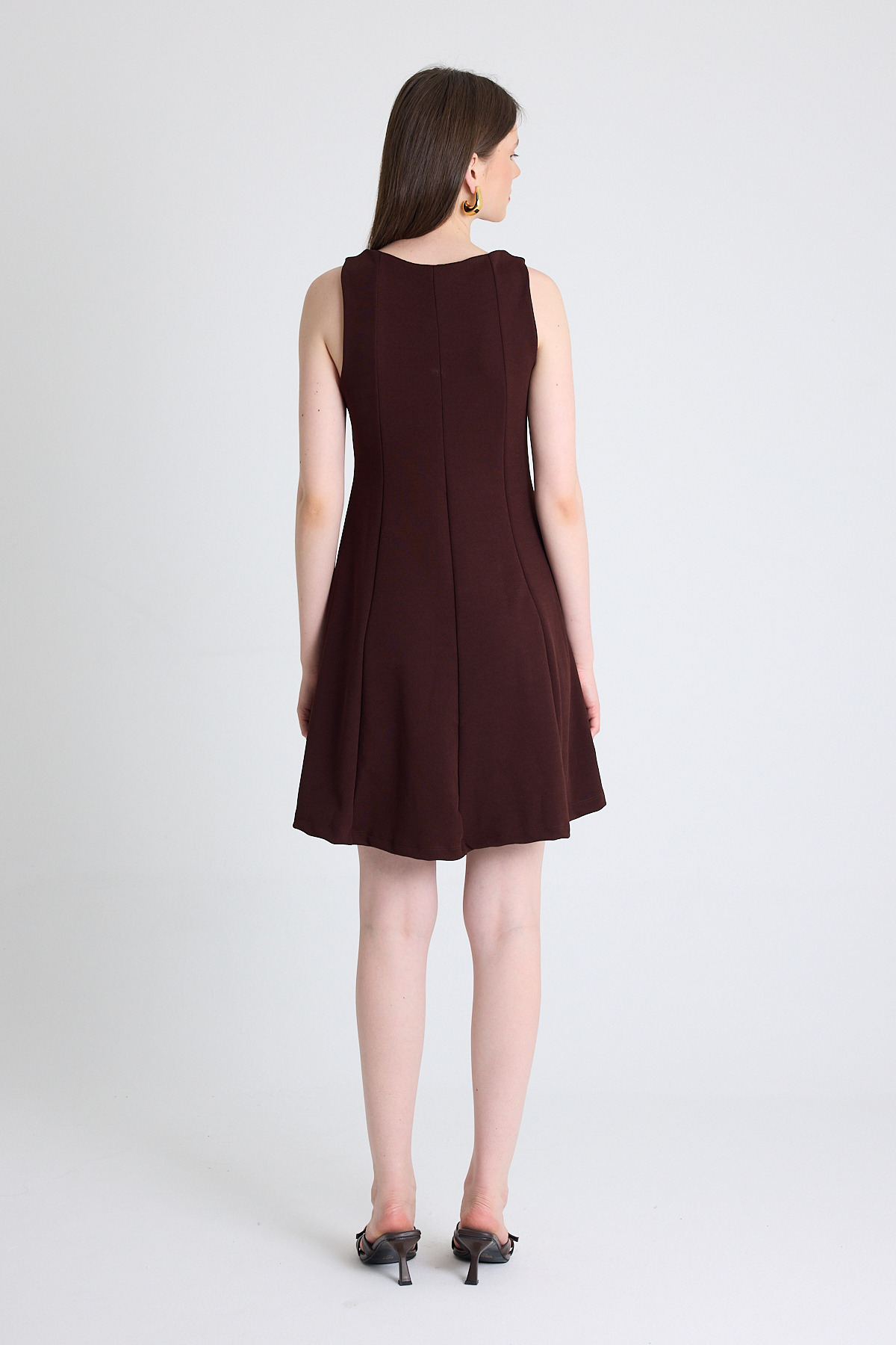 Kahve Aksesuar Detaylı Kolsuz Mini Elbise 2238 - 5