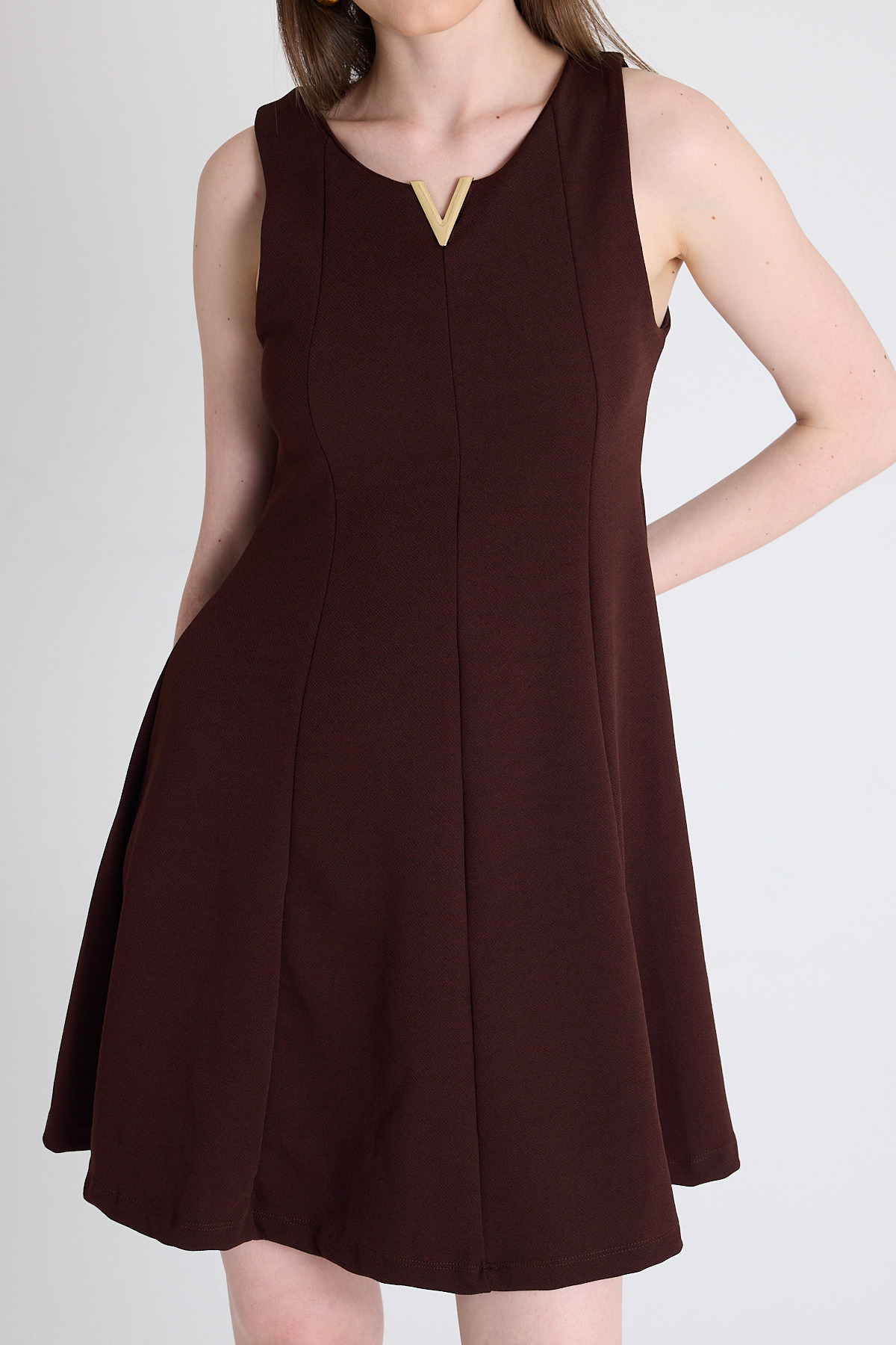 Kahve Aksesuar Detaylı Kolsuz Mini Elbise 2238 - 4