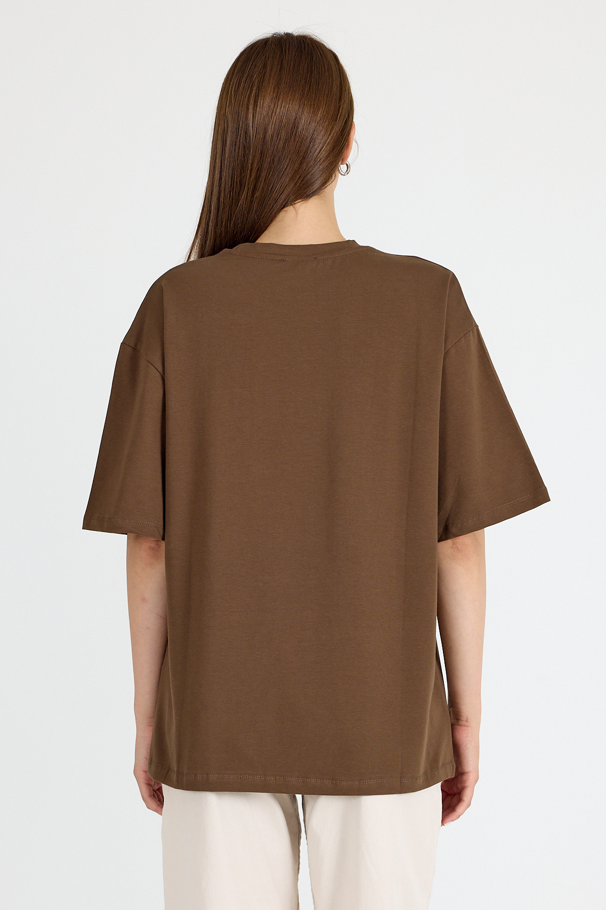 Kahve Ayı Baskılı Oversize Tişört 6559 - 5