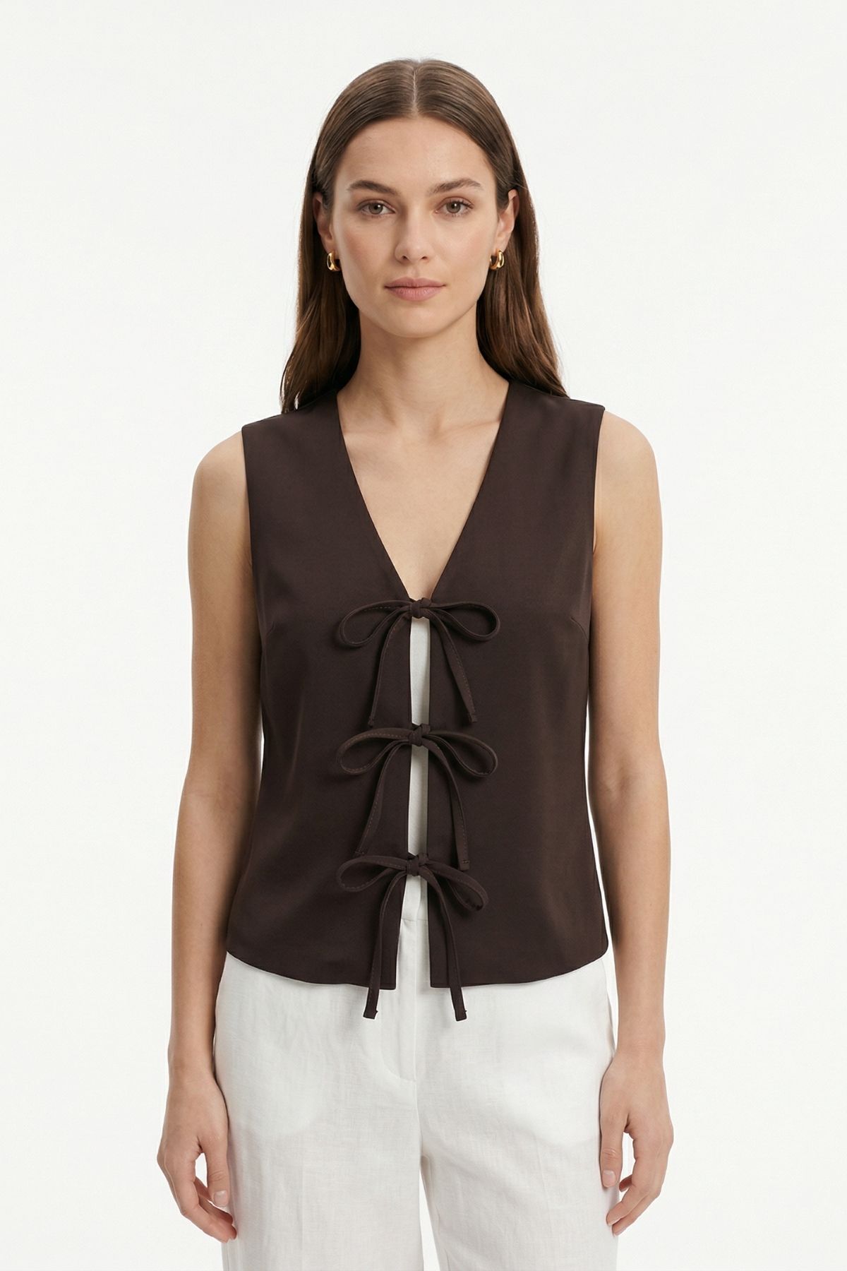 Kahve Bağcıklı Yelek 8382A - RAYS