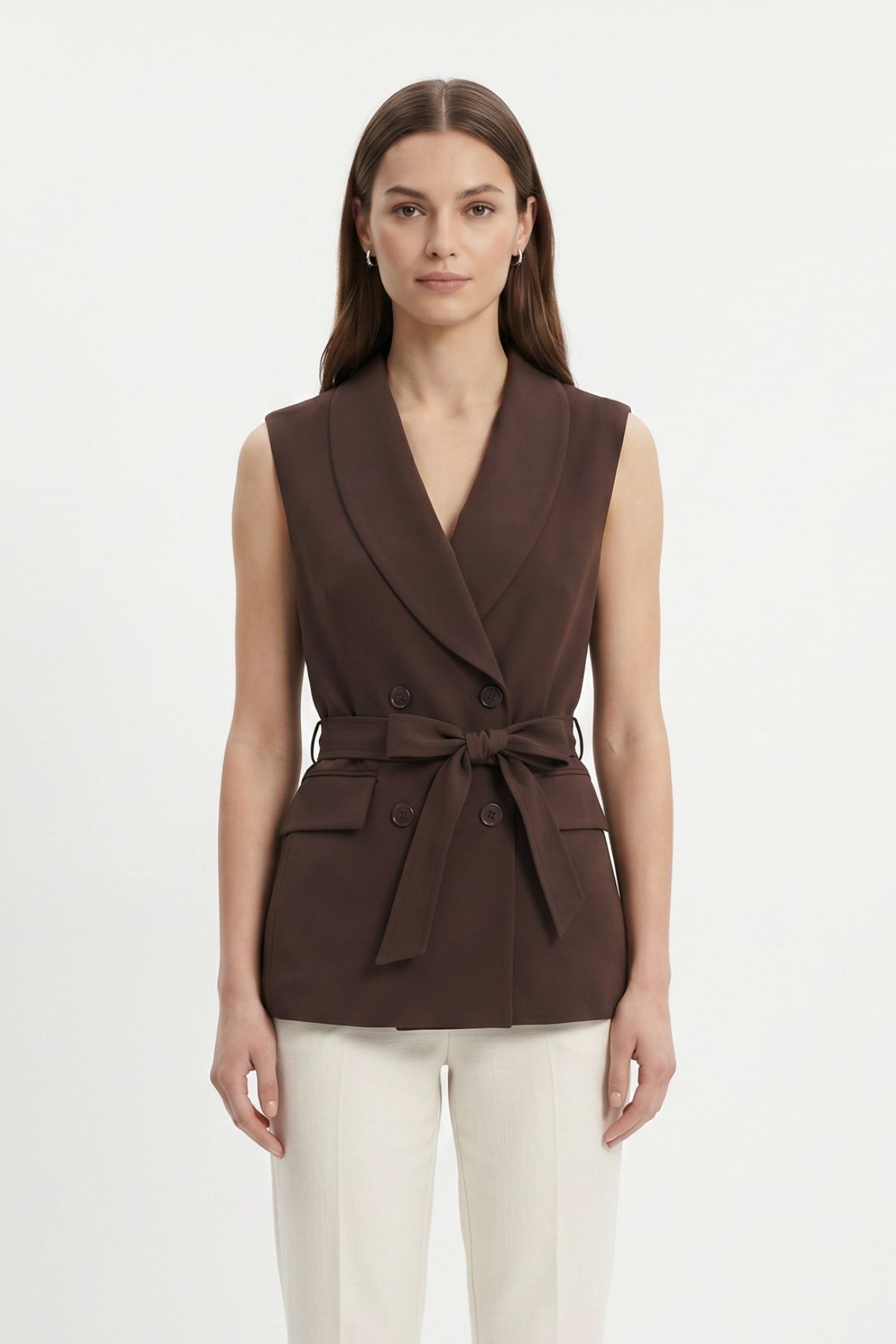Kahve Bel Kuşaklı Yelek 8460A - 2
