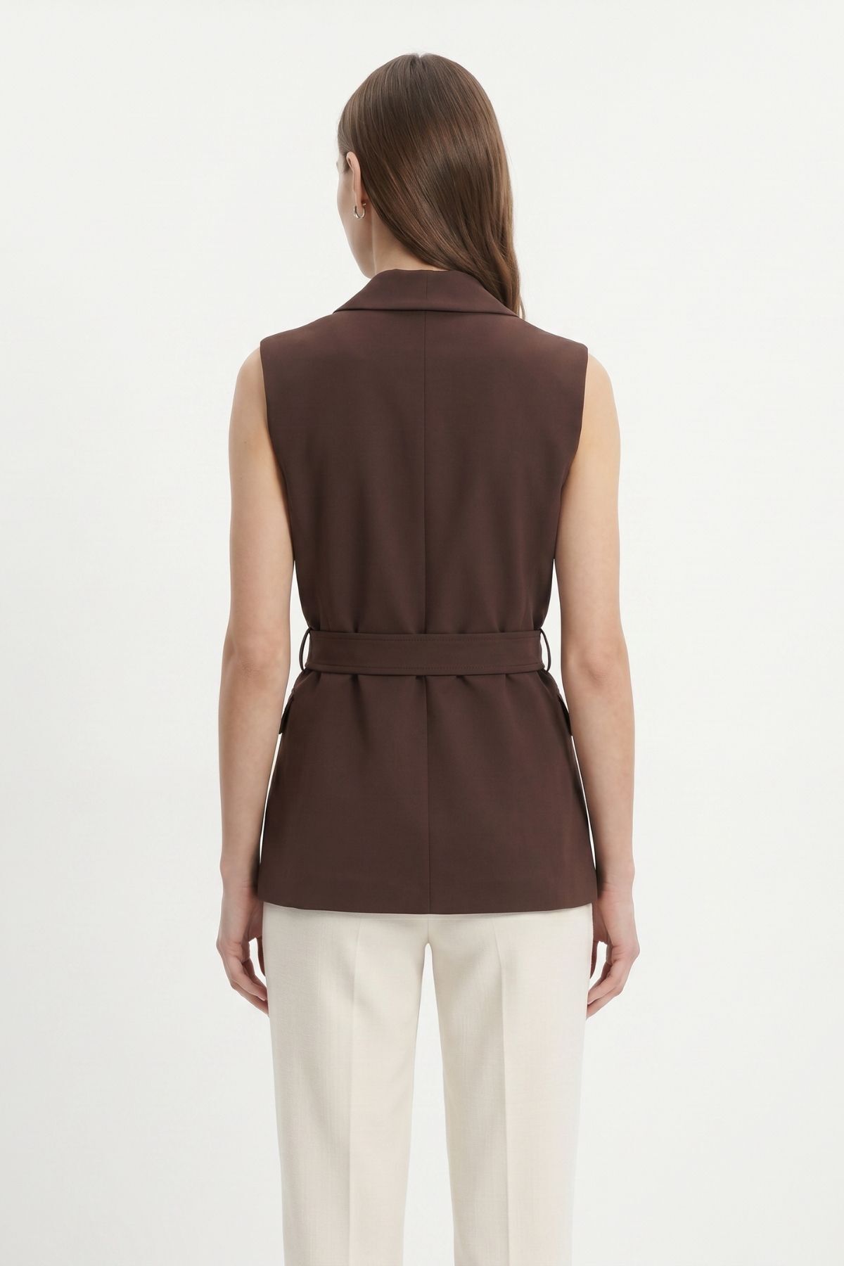 Kahve Bel Kuşaklı Yelek 8460A - 3