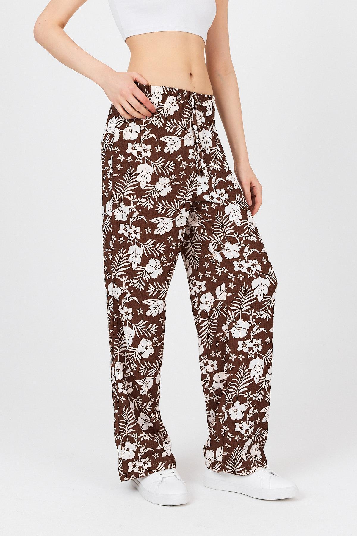 Kahve Bel Lastikli Desenli Pantolon 4725A - 8