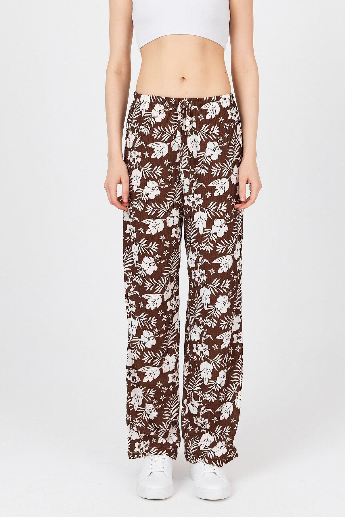 Kahve Bel Lastikli Desenli Pantolon 4725A - RAYS
