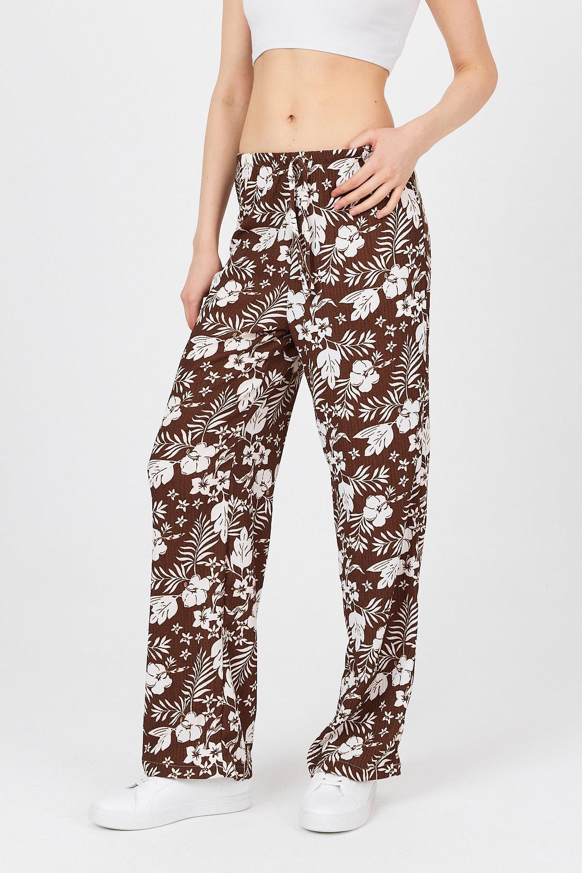 Kahve Bel Lastikli Desenli Pantolon 4725A - RAYS