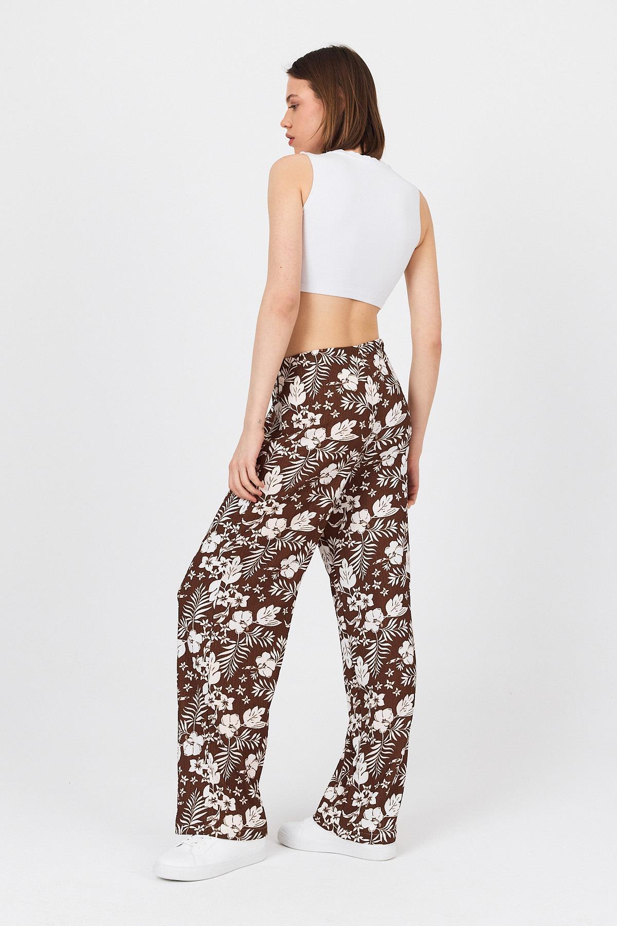 Kahve Bel Lastikli Desenli Pantolon 4725A - 6