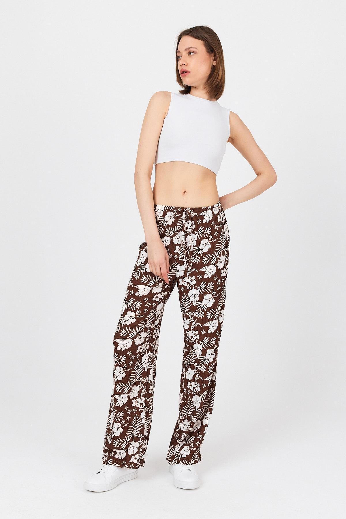 Kahve Bel Lastikli Desenli Pantolon 4725A - 7