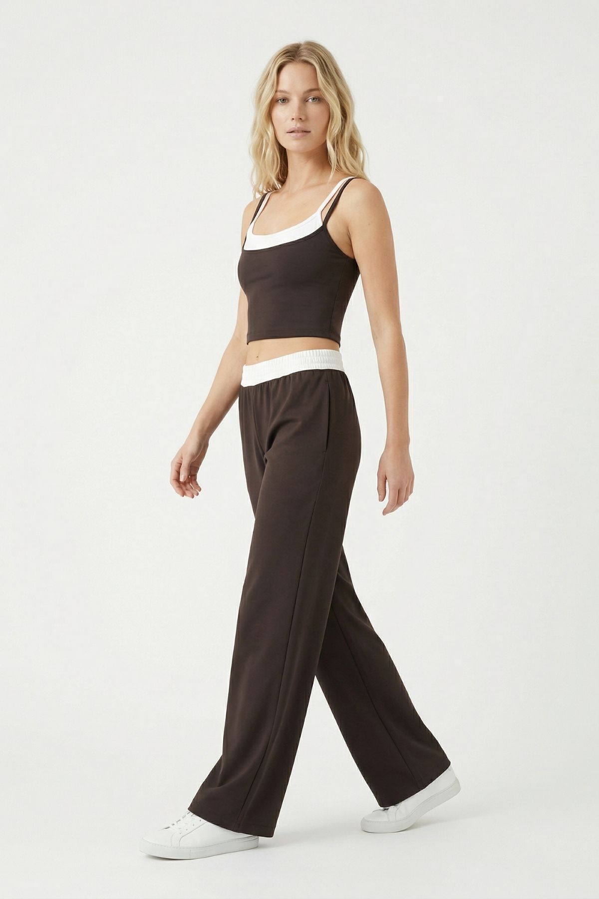 Kahve Bel Lastikli Geniş Paça Pantolon 2530 - 1