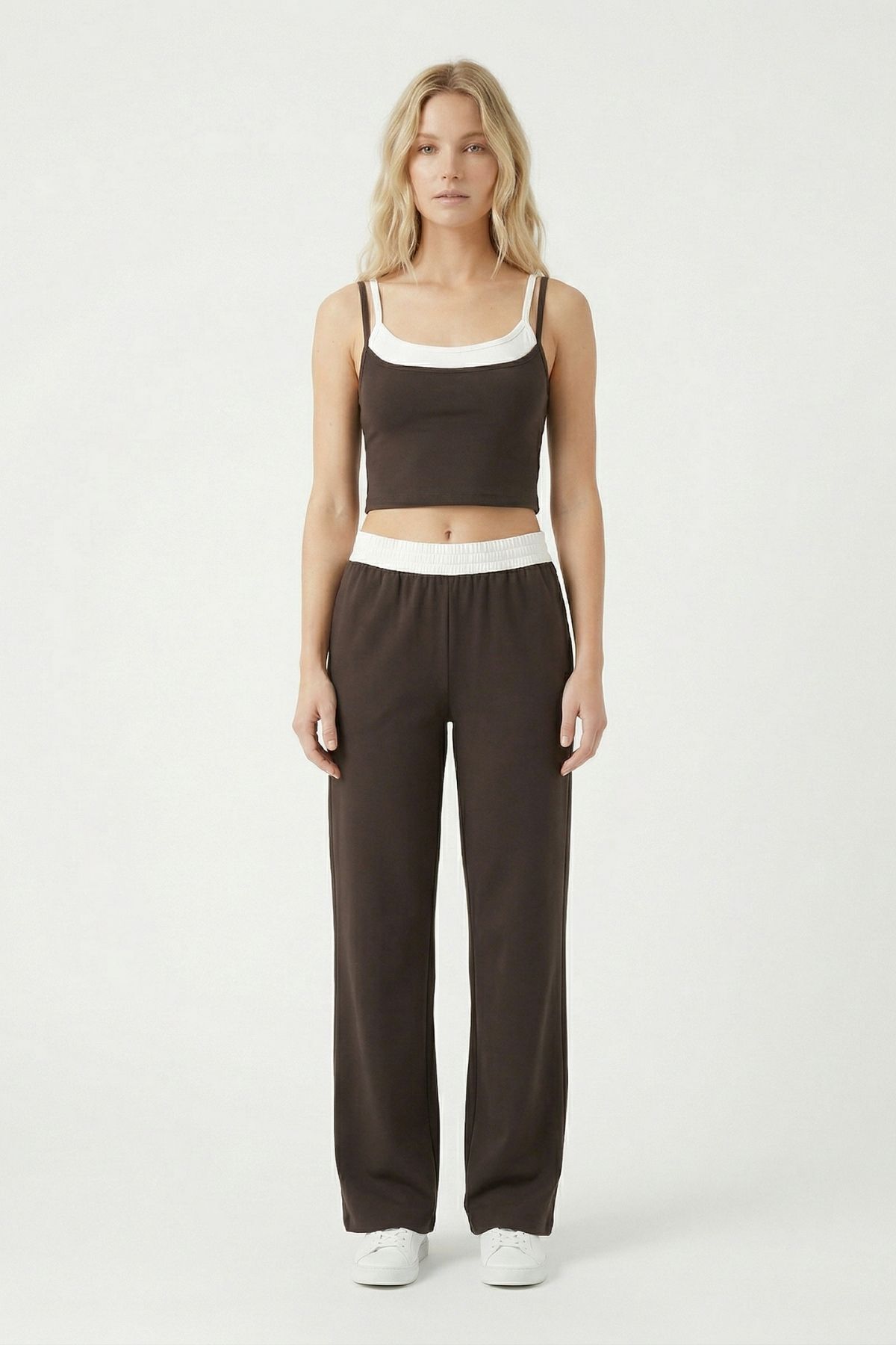 Kahve Bel Lastikli Geniş Paça Pantolon 2530 - 2