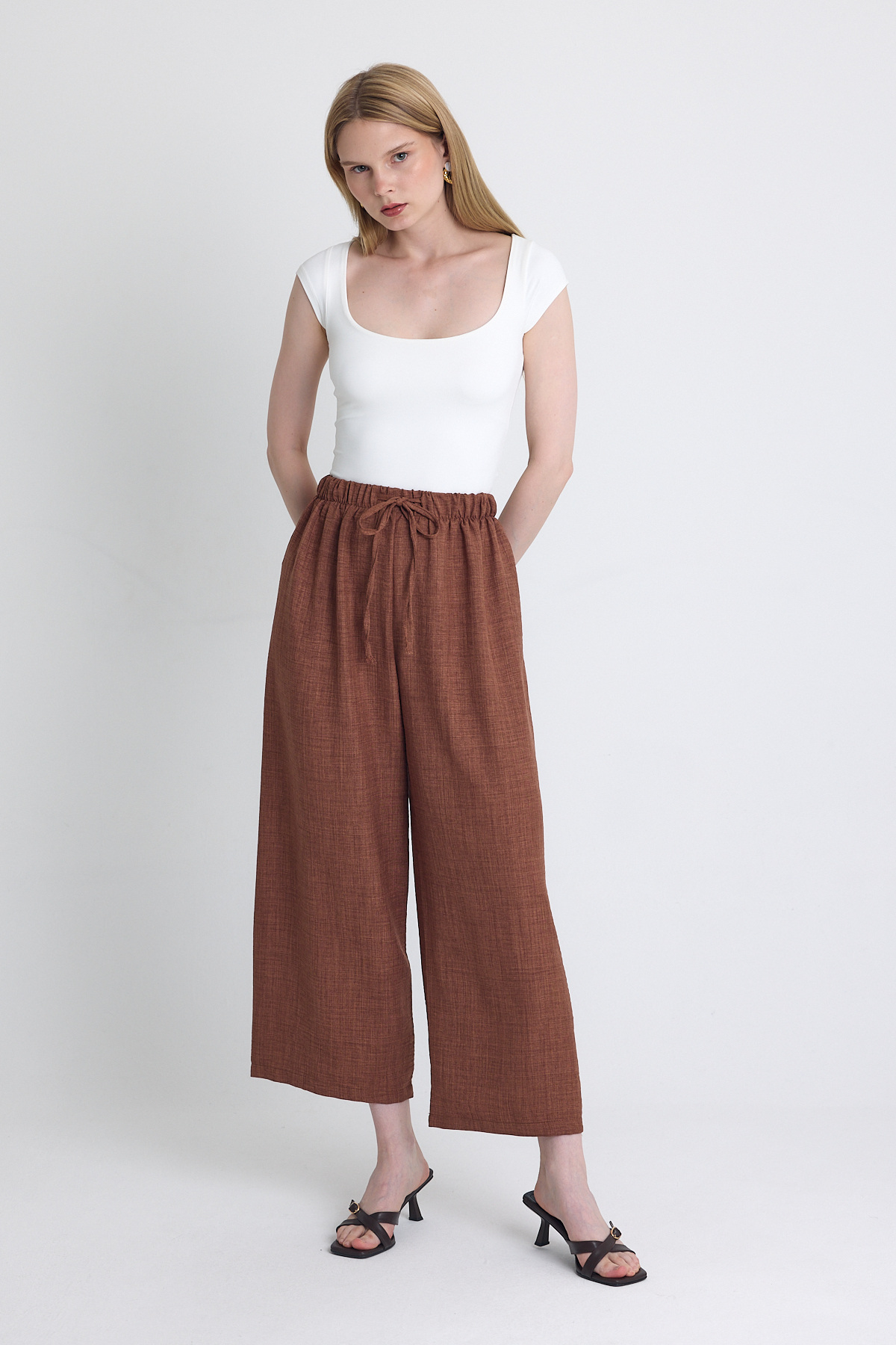 Kahve Bel Lastikli Pamuklu Örme Pantolon 8045A - RAYS