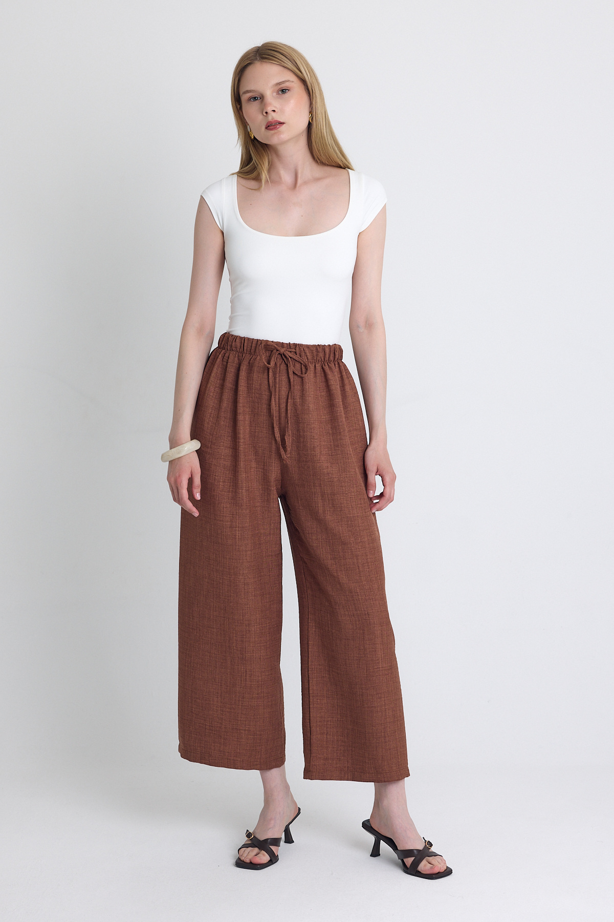 Kahve Bel Lastikli Pamuklu Örme Pantolon 8045A - RAYS