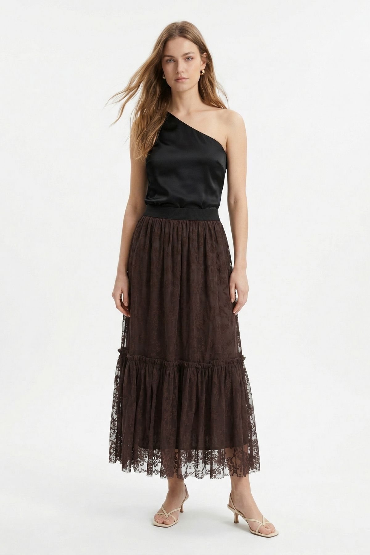 Kahve Belden Lastik Detay Flok Etek 8464 - 2