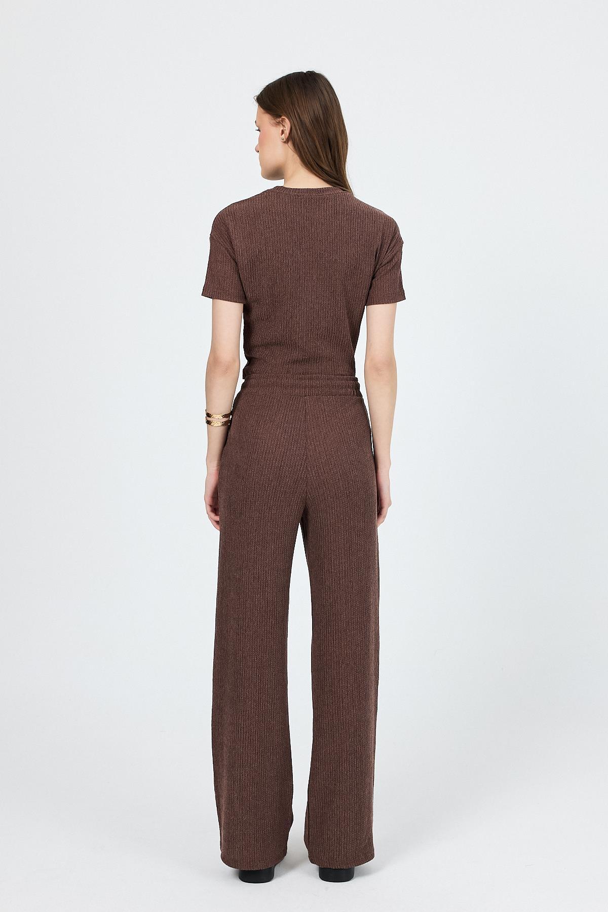 Kahve Bisiklet Yaka Bürümcük Dokulu Kumaş Alt Üst Takım 1455 - 5