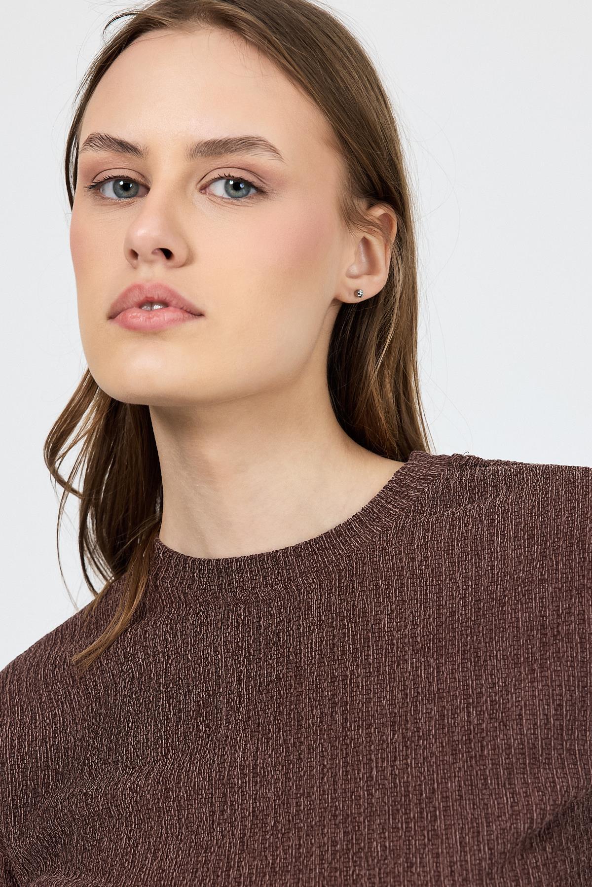 Kahve Bisiklet Yaka Bürümcük Dokulu Kumaş Alt Üst Takım 1455 - 7