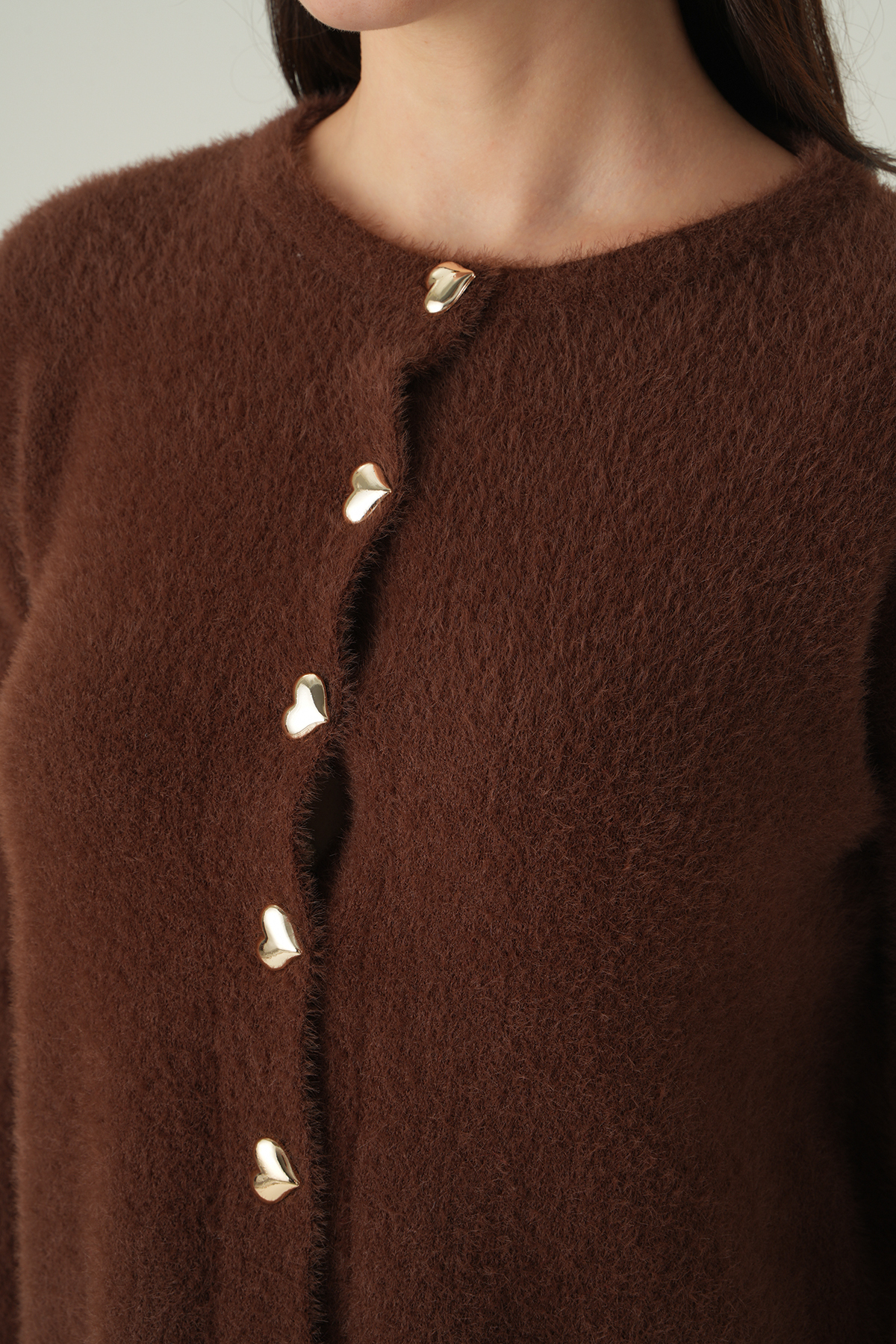 Kahve Bisiklet Yaka Düğmeli Hırka 2241 - 4