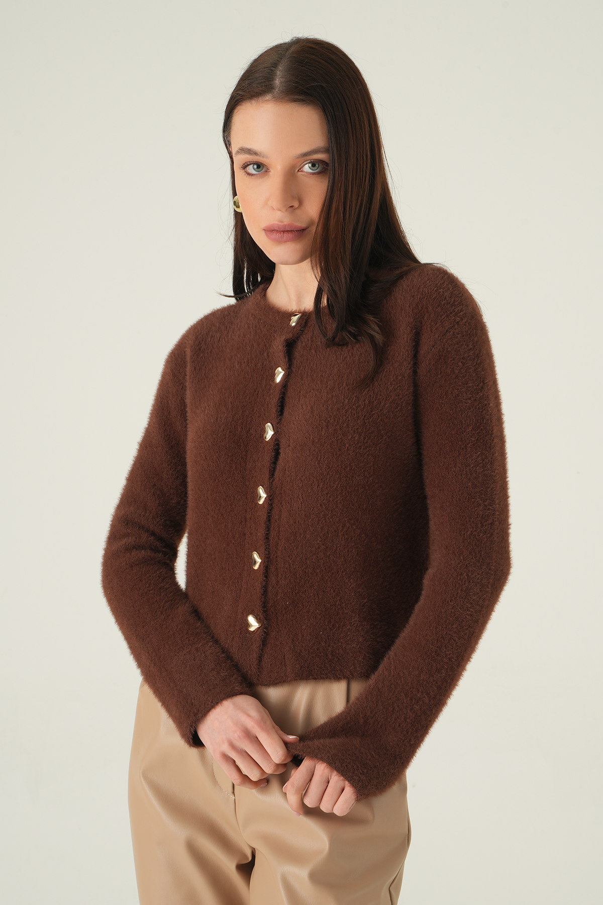 Kahve Bisiklet Yaka Düğmeli Hırka 2241 