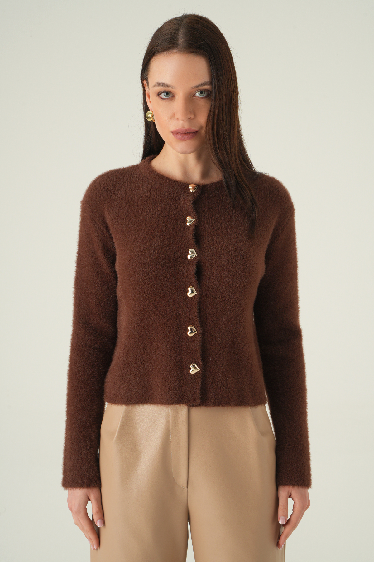 Kahve Bisiklet Yaka Düğmeli Hırka 2241 - 2