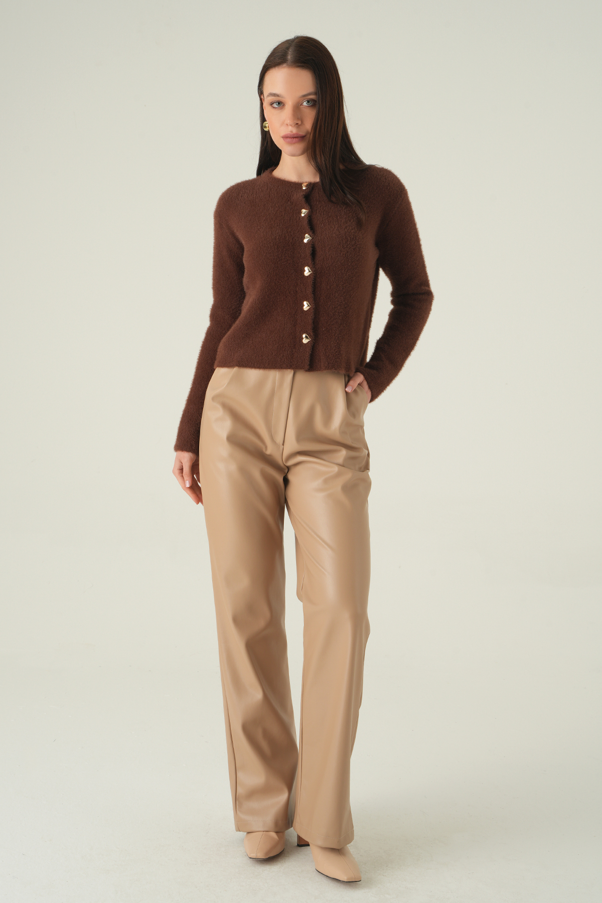 Kahve Bisiklet Yaka Düğmeli Hırka 2241 - 3