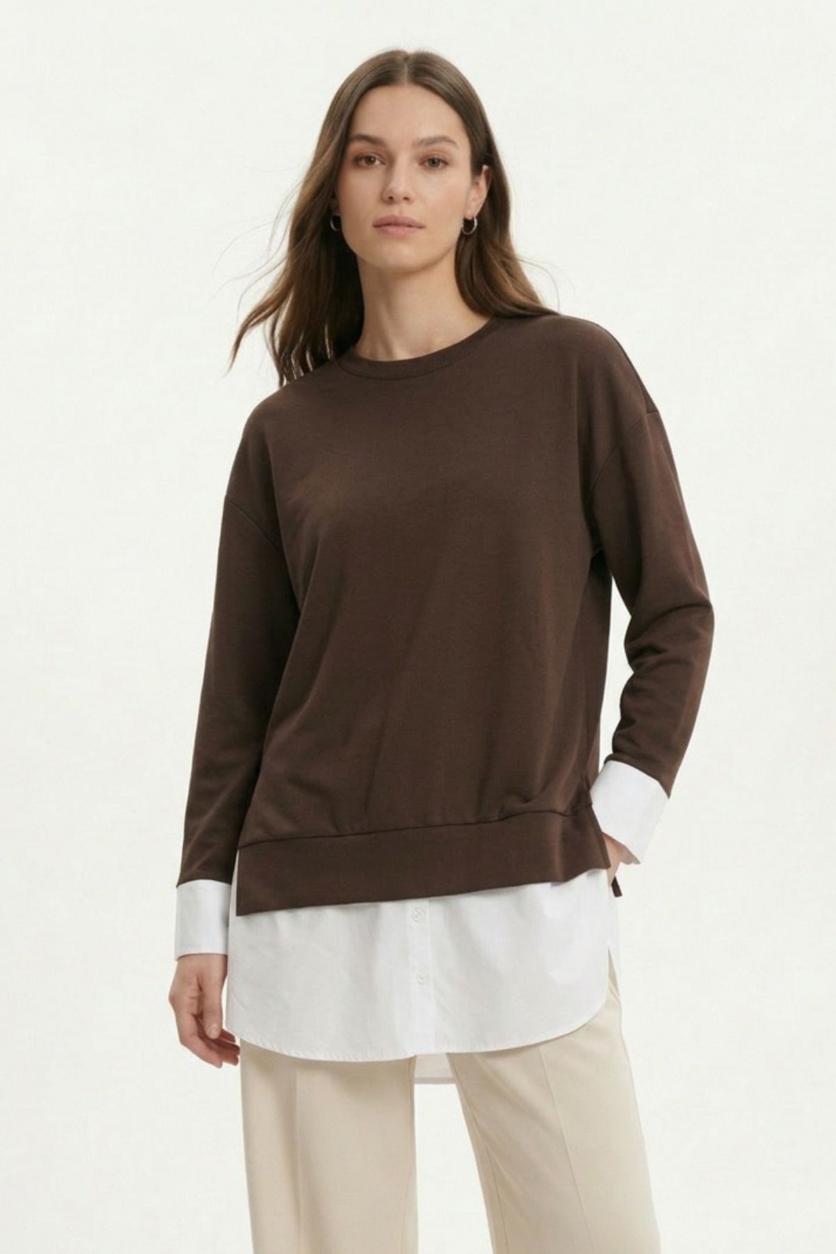 Kahve Bisiklet Yaka Garnili Bluz 8375 