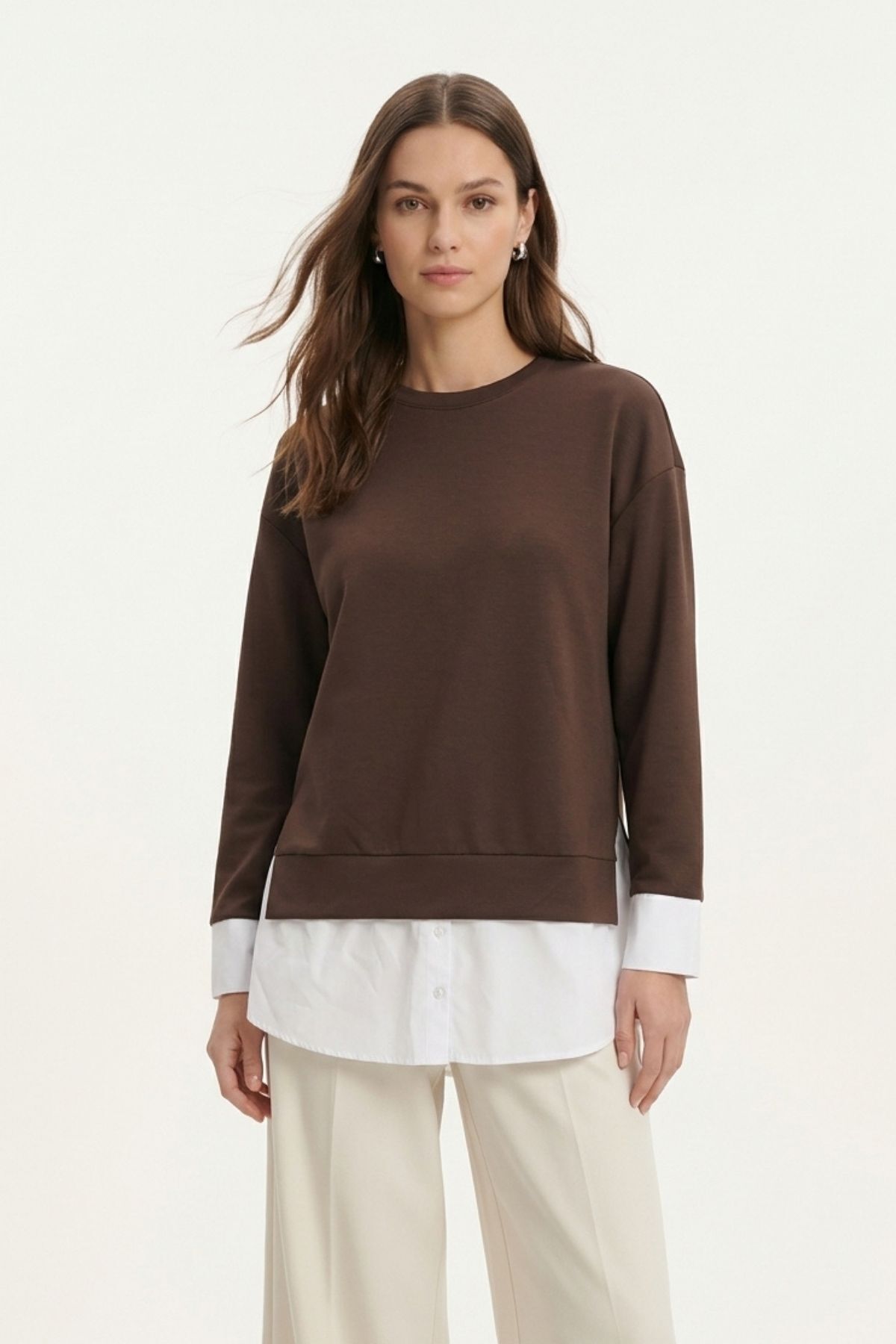 Kahve Bisiklet Yaka Garnili Bluz 8375 - 2