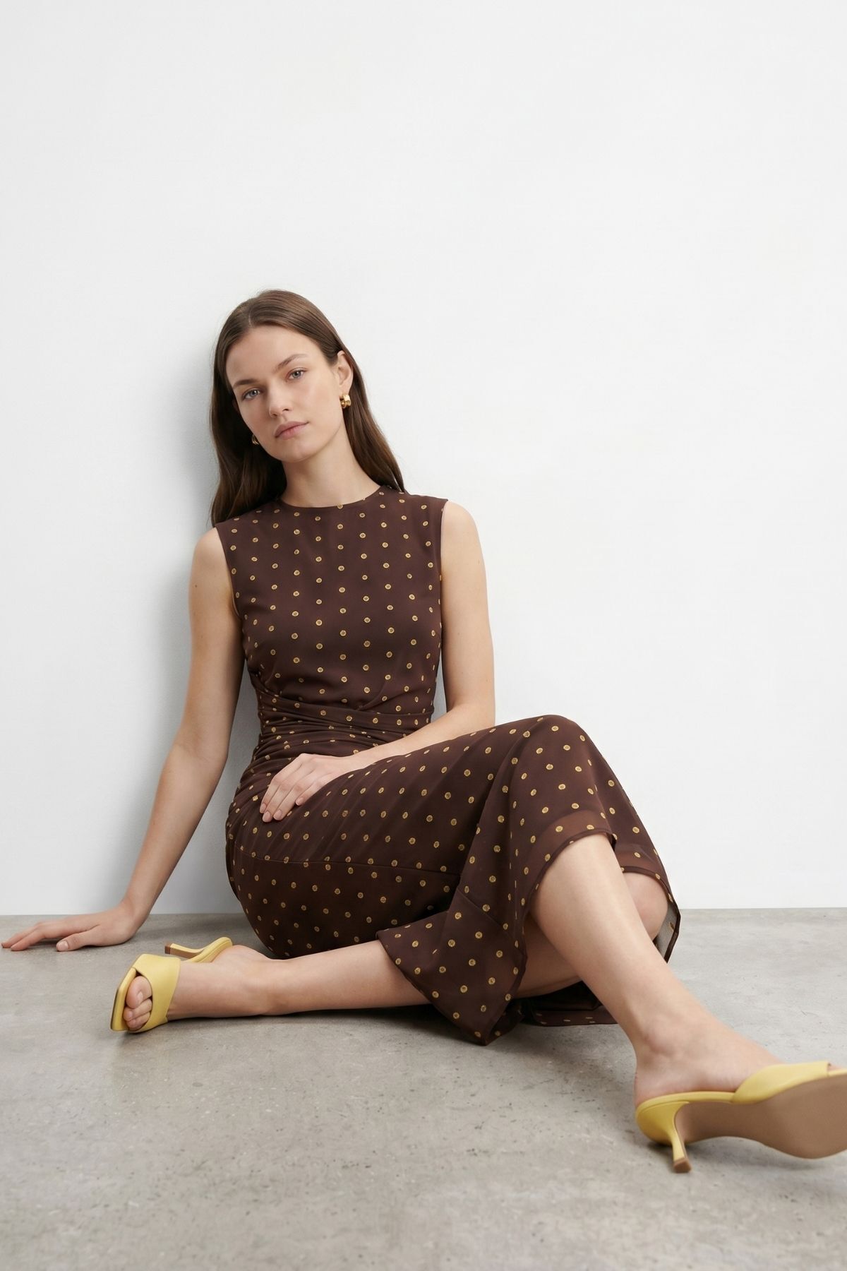 Kahve Bisiklet Yaka Puantiyeli Elbise 20219 - RAYS