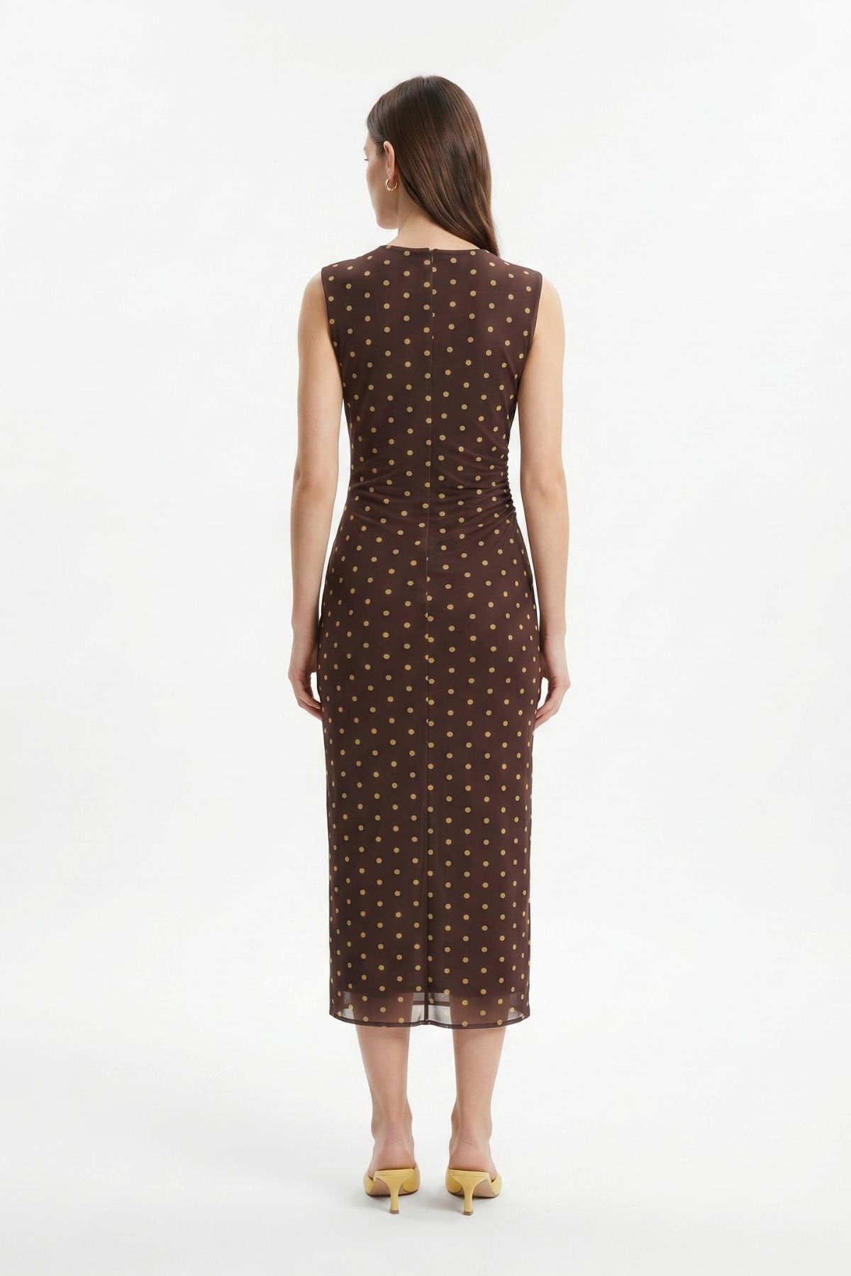 Kahve Bisiklet Yaka Puantiyeli Elbise 20219 - RAYS