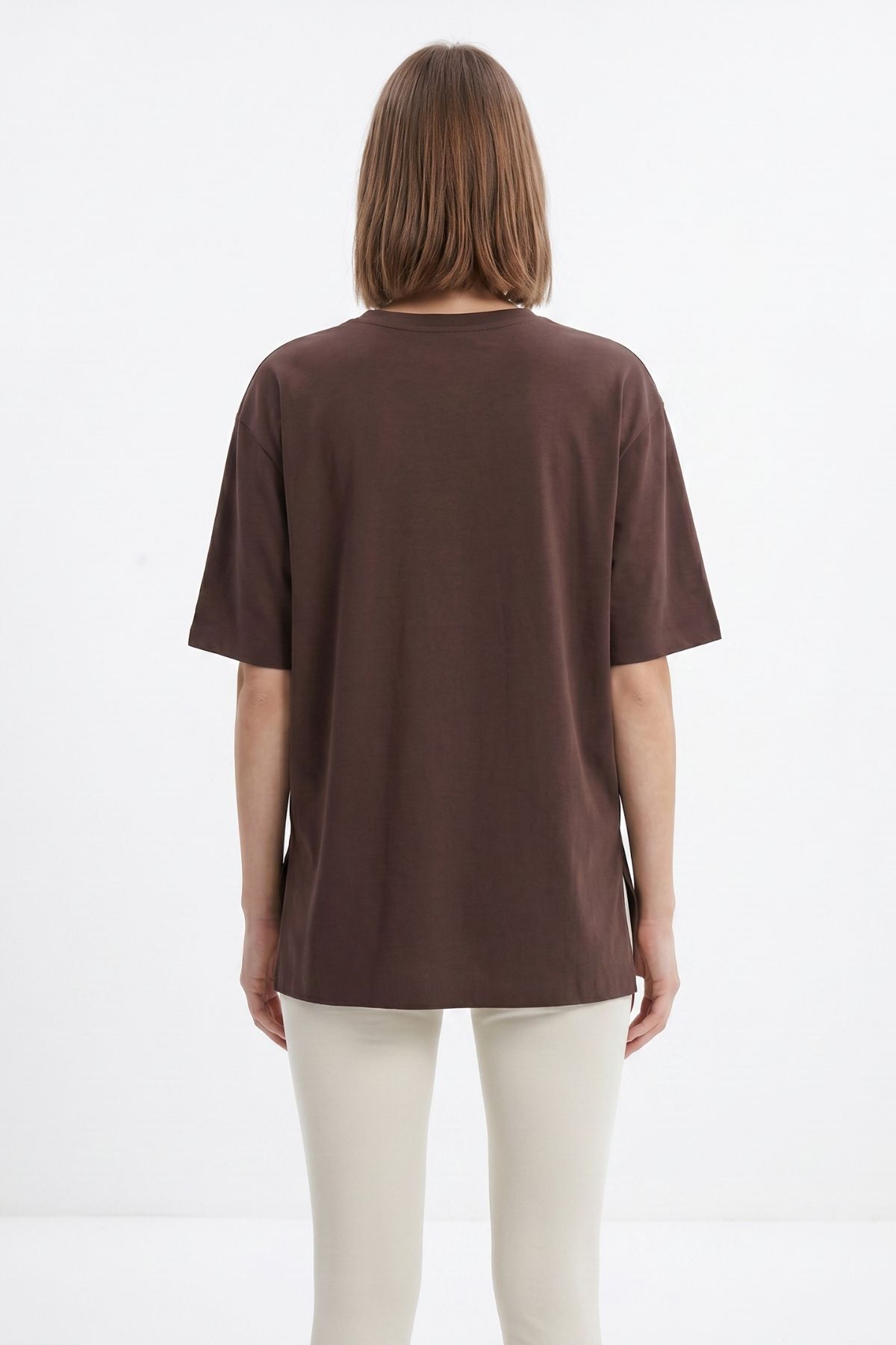 Kahve Bisiklet Yaka Salaş Tişört 0474 - RAYS