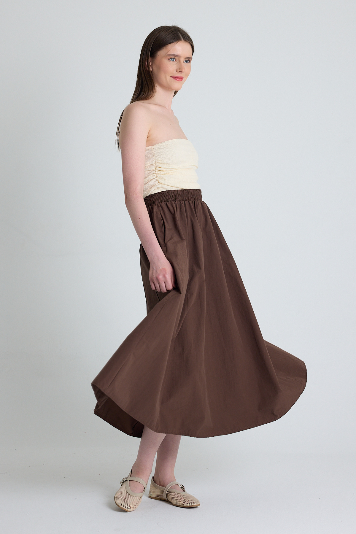 Kahve Cep Detay Mevlana Midi Etek 3950 - RAYS