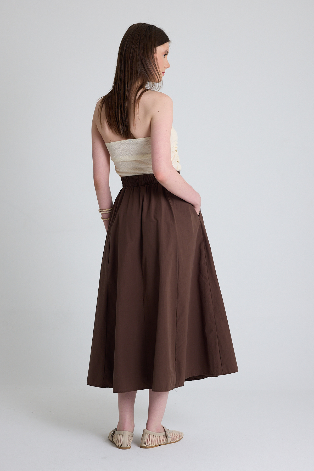 Kahve Cep Detay Mevlana Midi Etek 3950 - 5