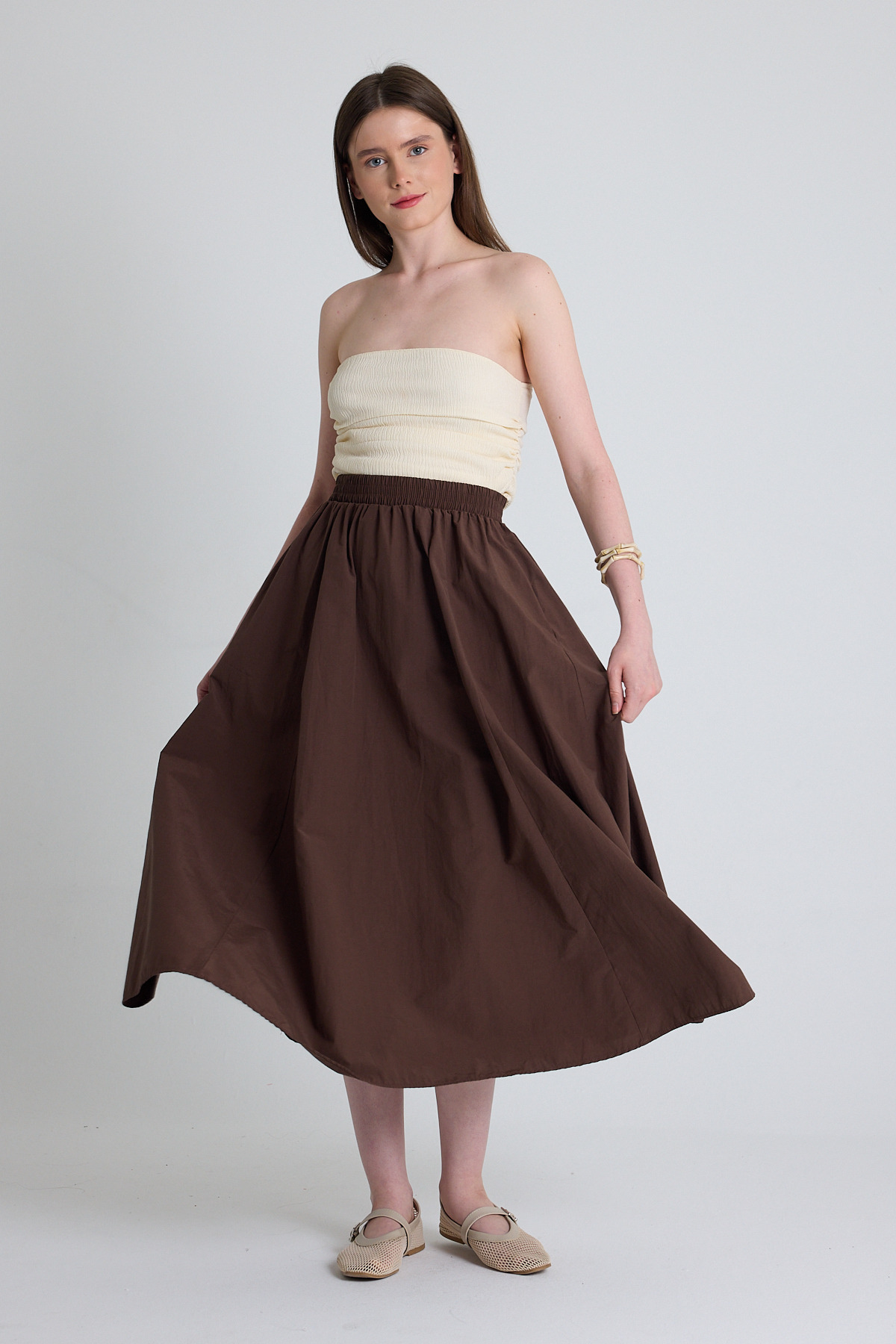 Kahve Cep Detay Mevlana Midi Etek 3950 - 7