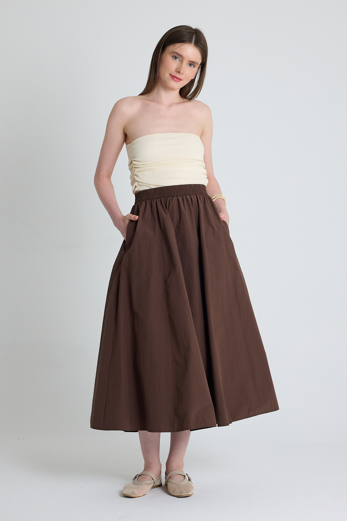 Kahve Cep Detay Mevlana Midi Etek 3950 