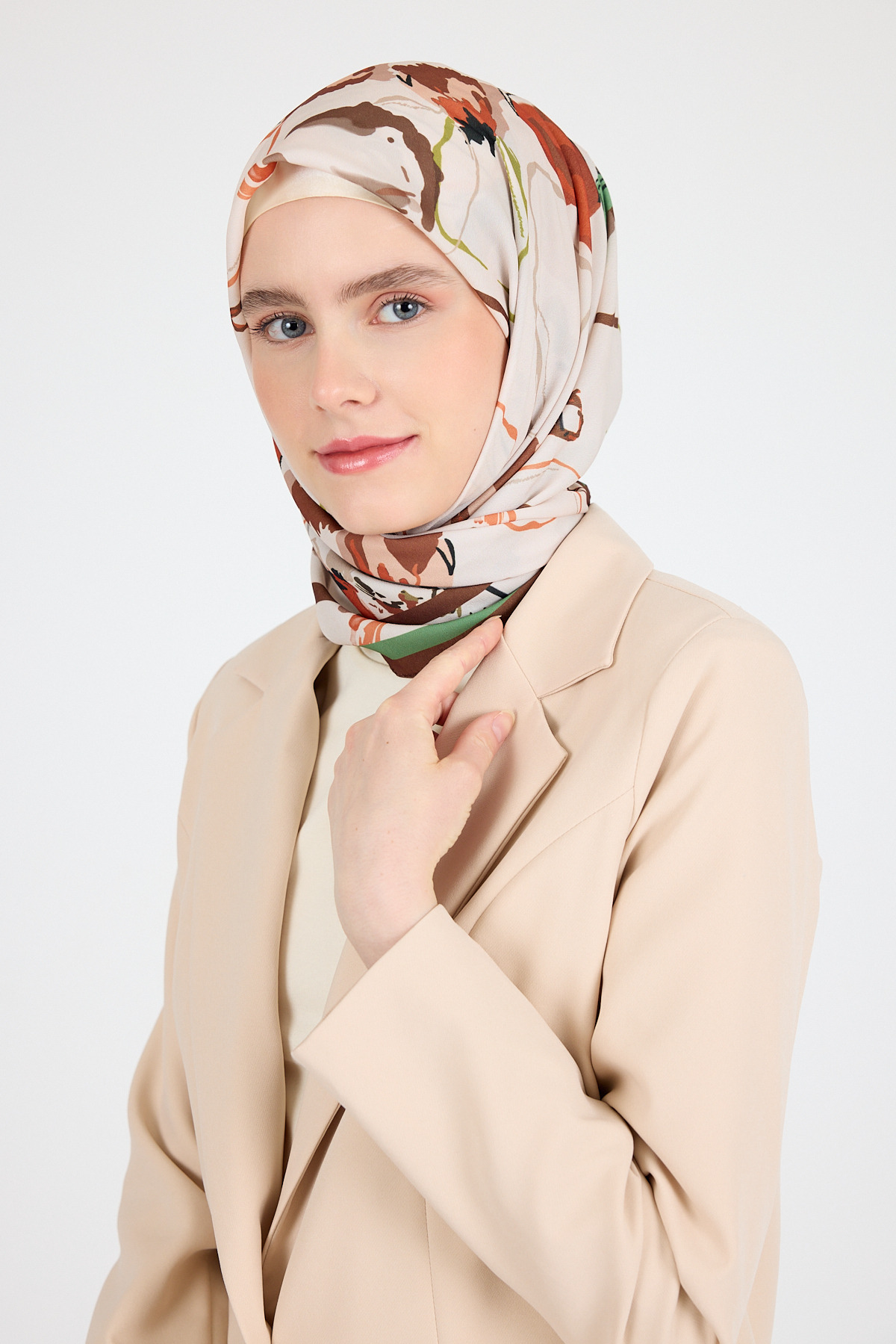 Kahve Çiçek Desenli Eşarp 5693 - 5