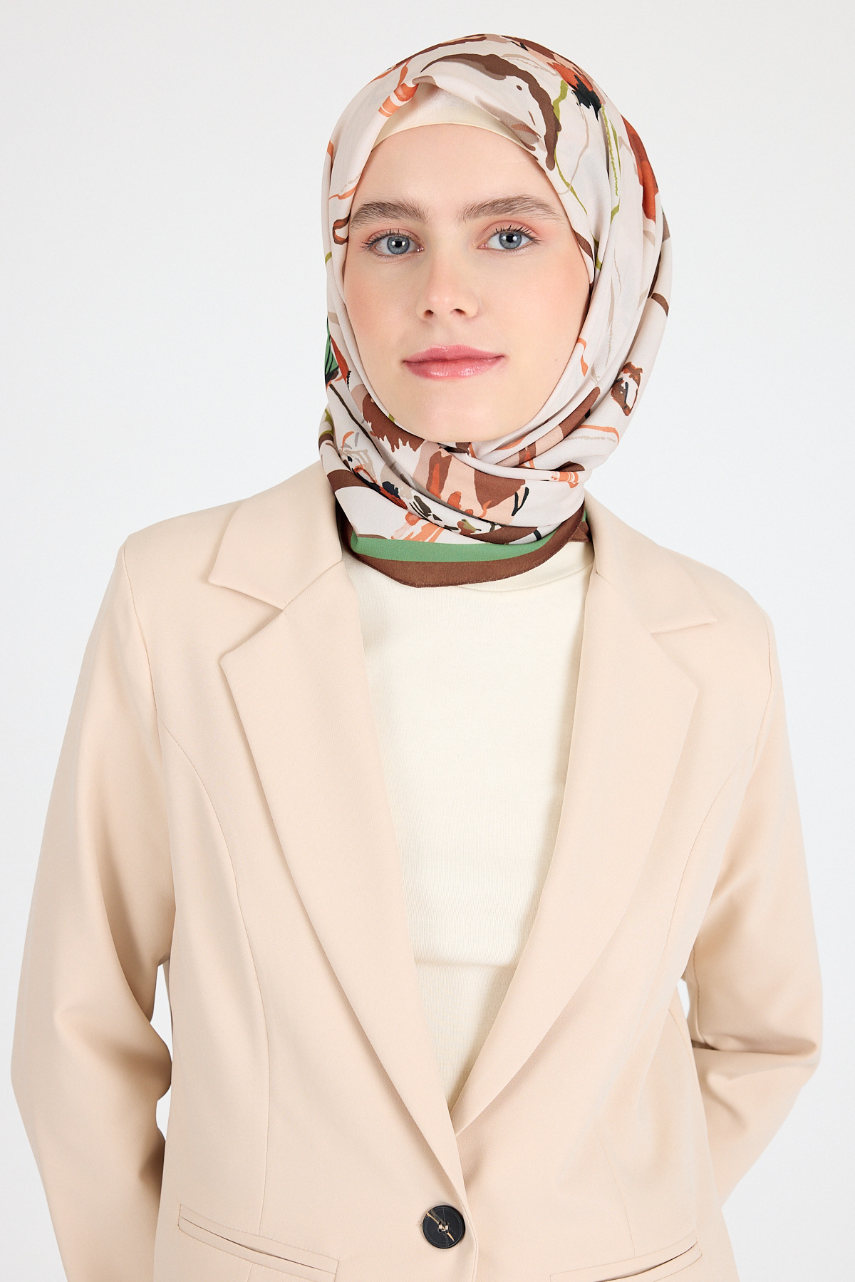 Kahve Çiçek Desenli Eşarp 5693 - 6