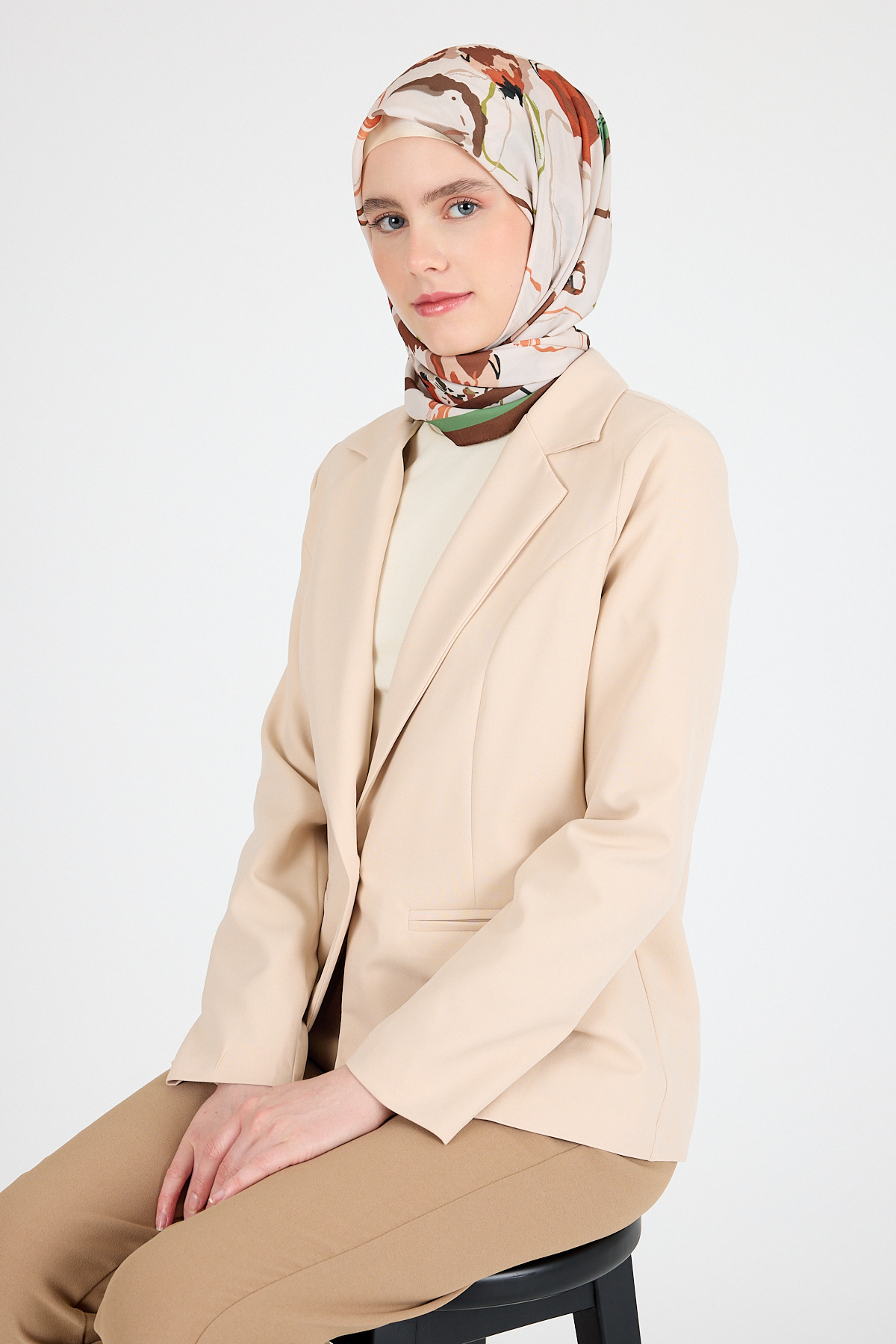 Kahve Çiçek Desenli Eşarp 5693 - 3