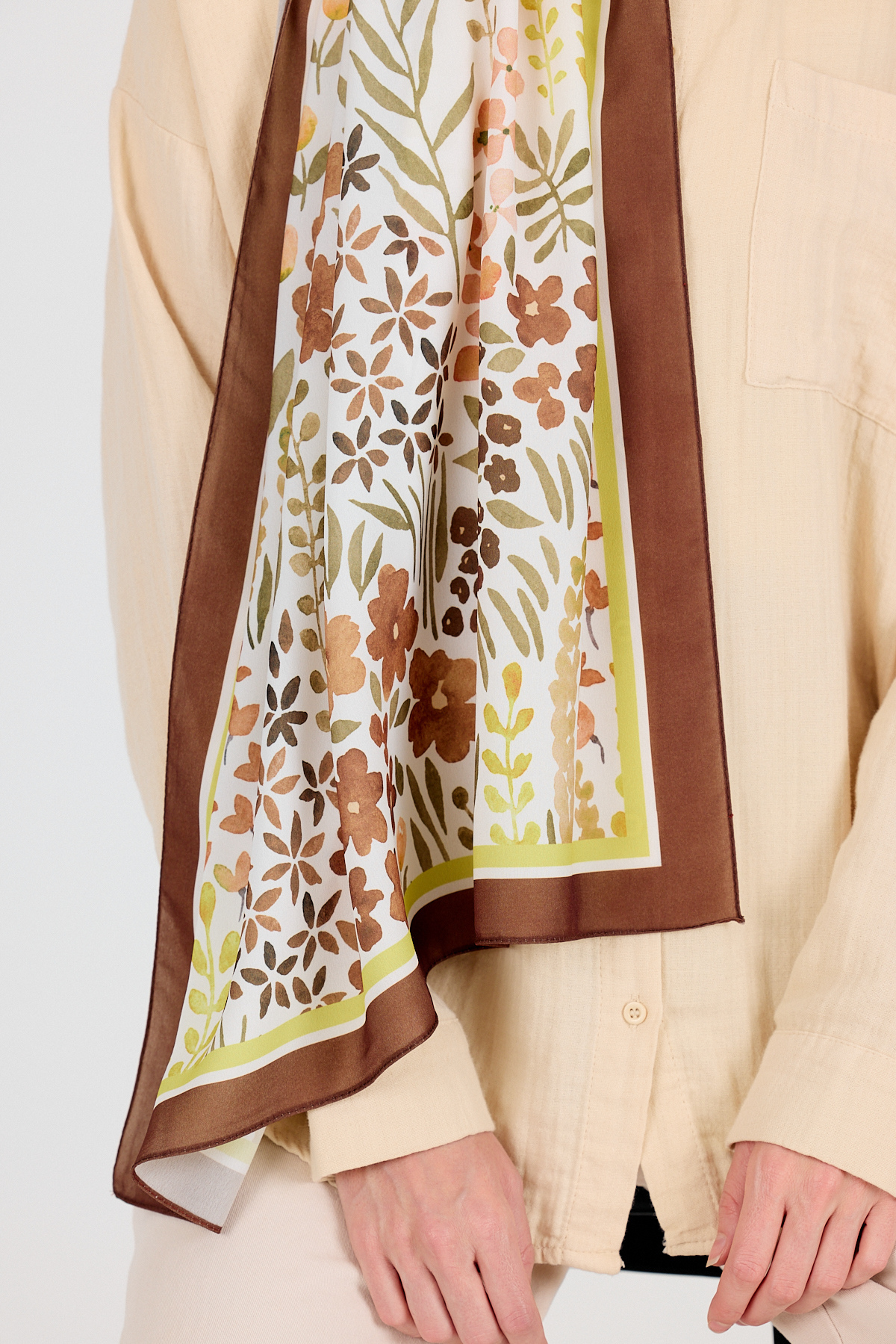Kahve Çiçek Desenli Şal 5677 - 4