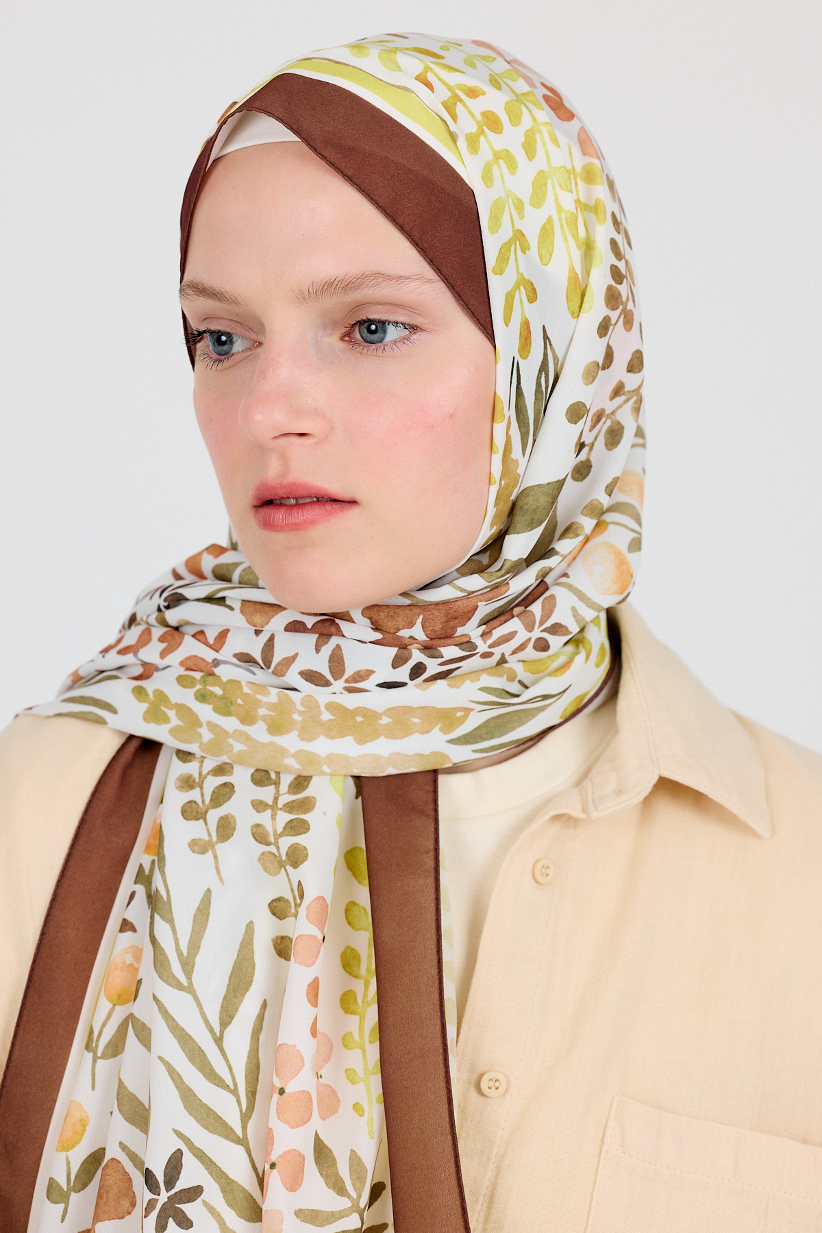 Kahve Çiçek Desenli Şal 5677 - 3