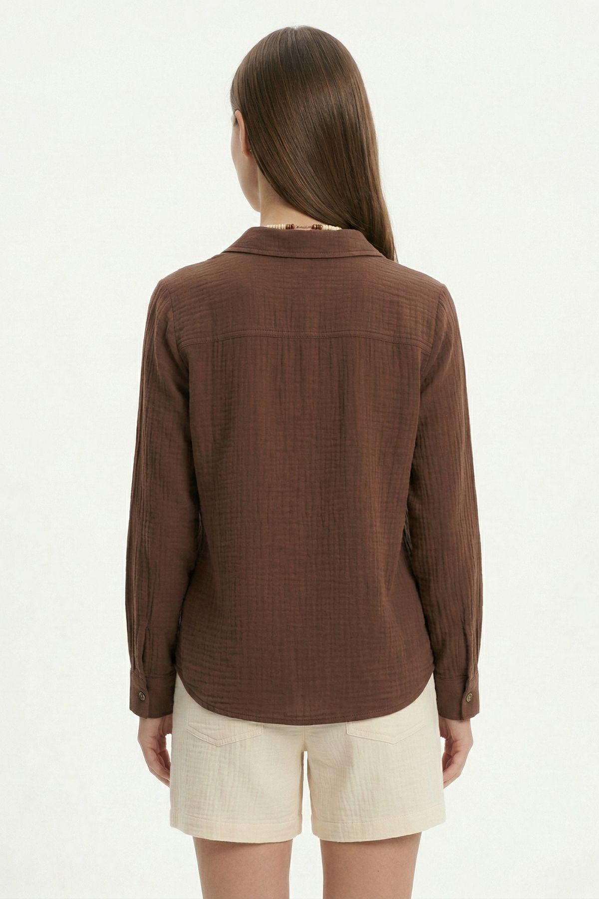 Kahve Çift Cepli Uzun Kol Gömlek 4829A - RAYS