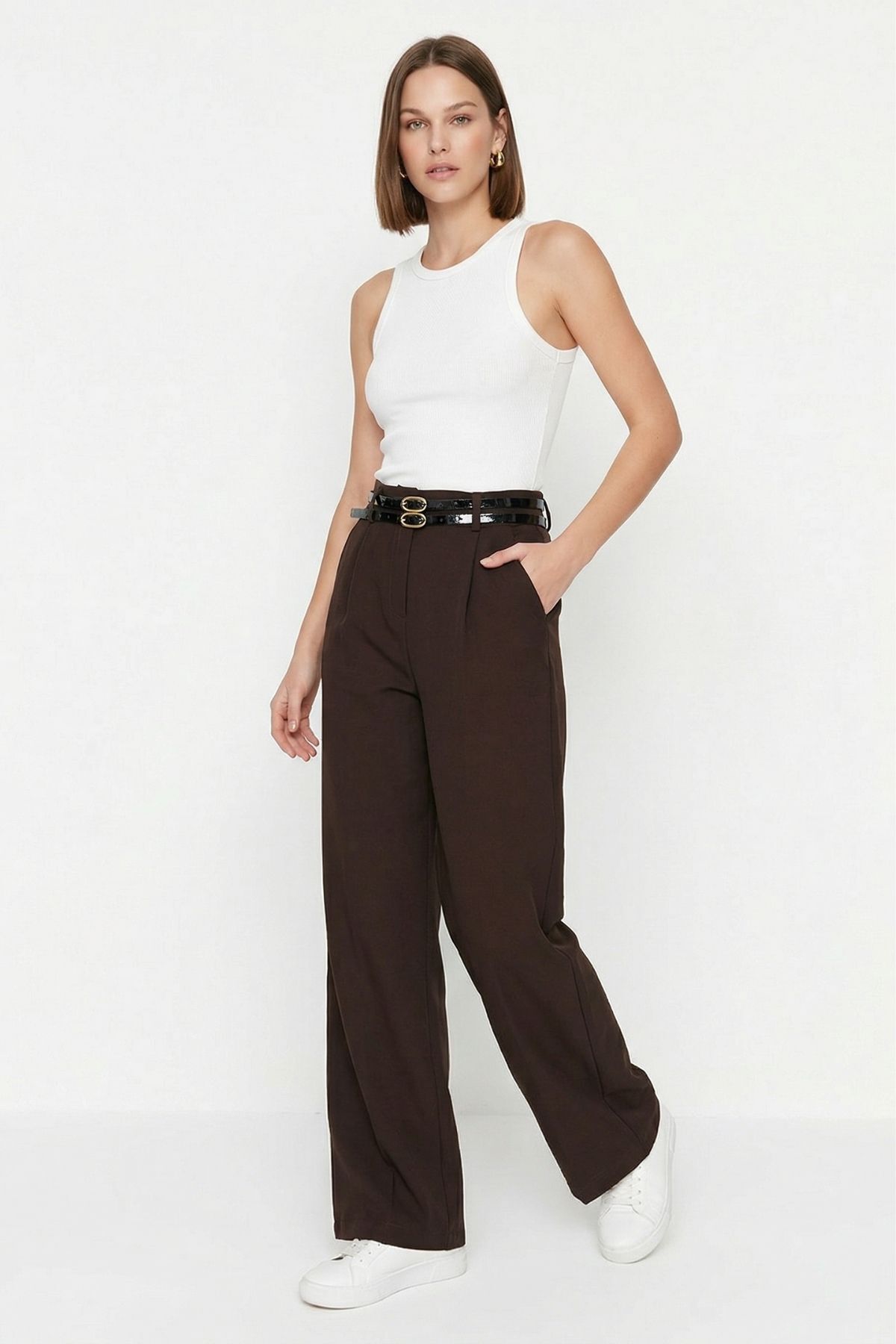 Kahve Çift Kemerli Pantolon 8413A - 1