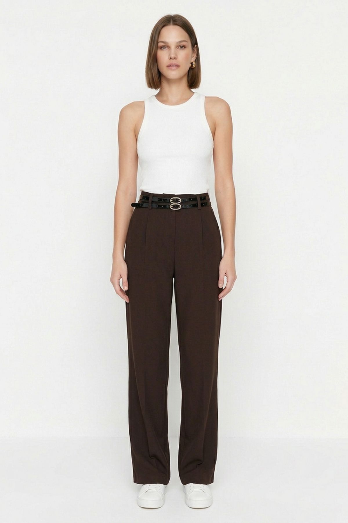 Kahve Çift Kemerli Pantolon 8413A - 2