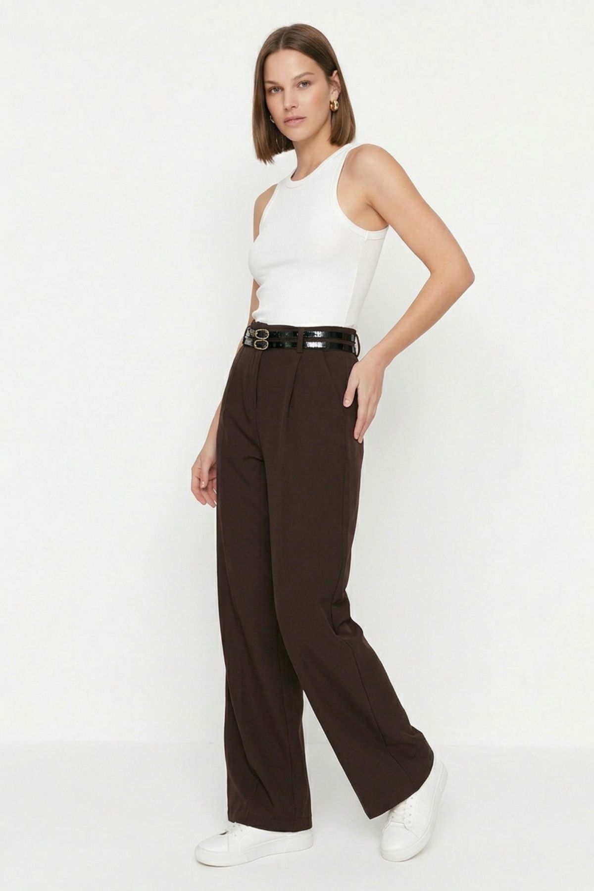 Kahve Çift Kemerli Pantolon 8413A - 3