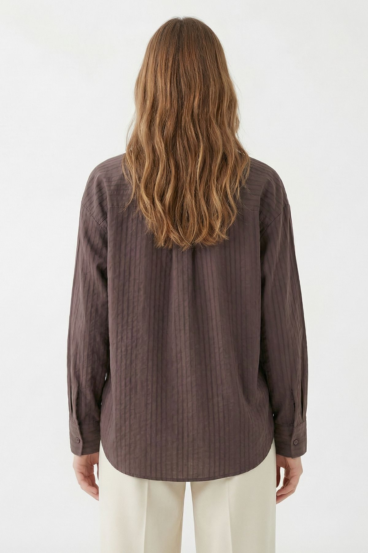 Kahve Çizgi Detay Gömlek 7517 - 3