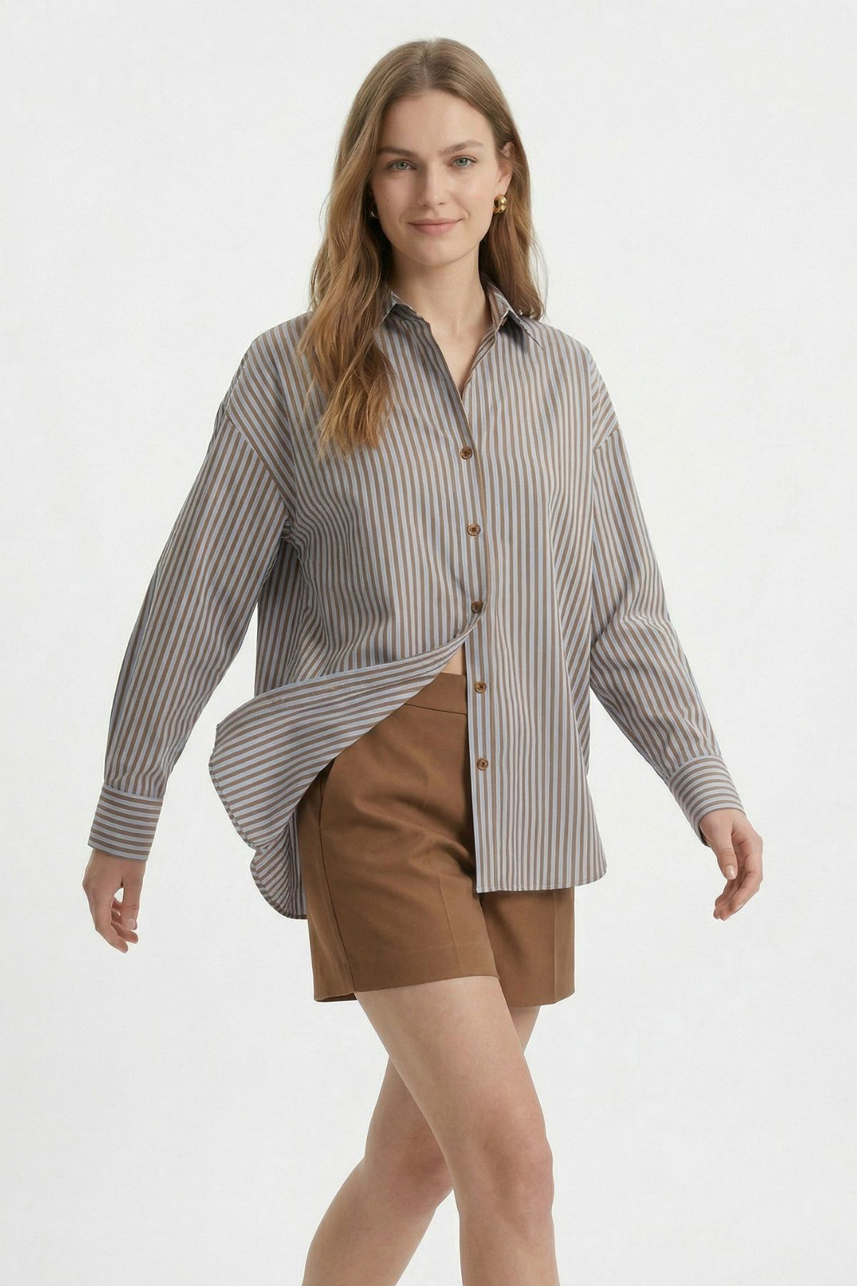 Kahve Çizgili Salaş Gömlek 5475 - 1