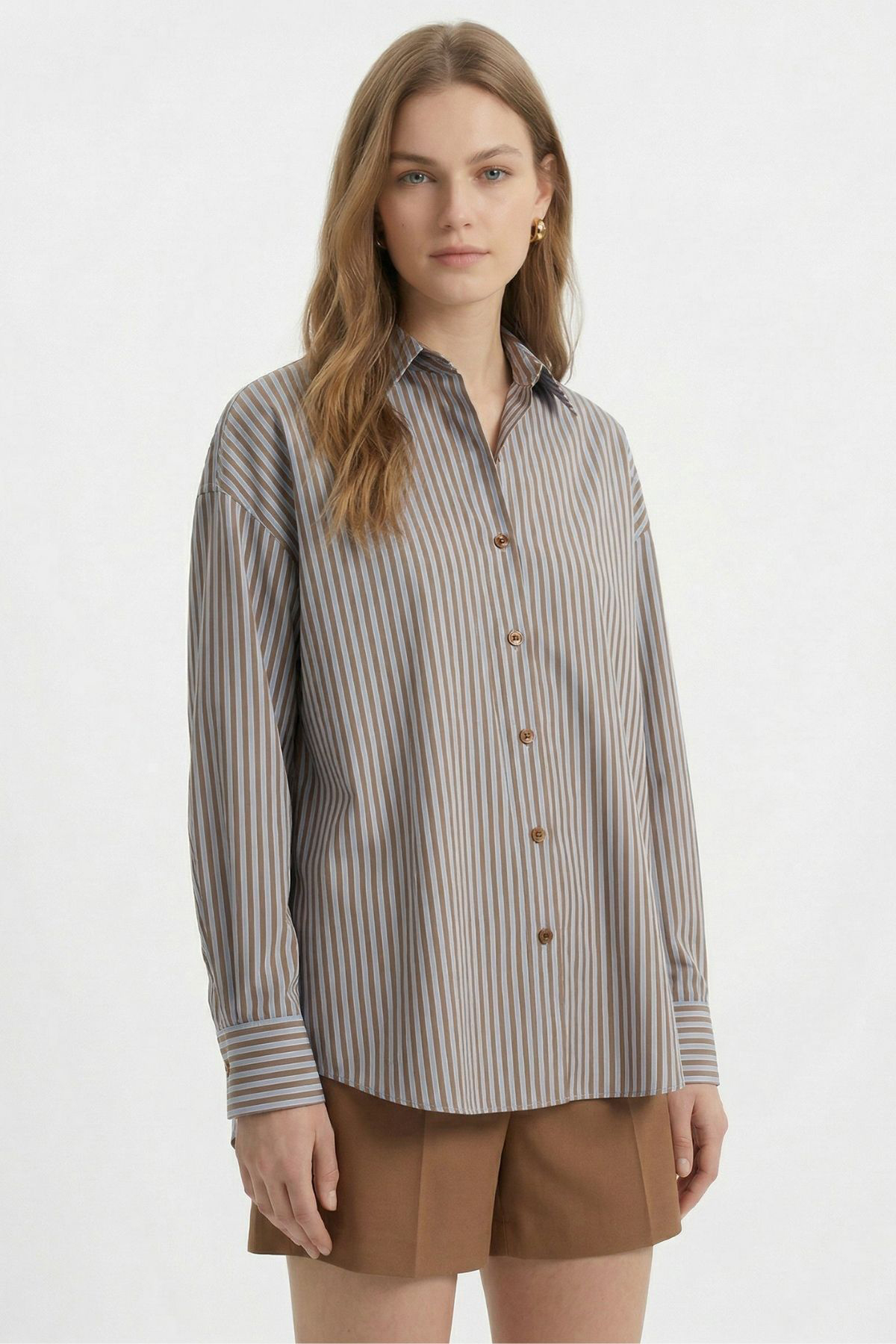 Kahve Çizgili Salaş Gömlek 5475 - 2
