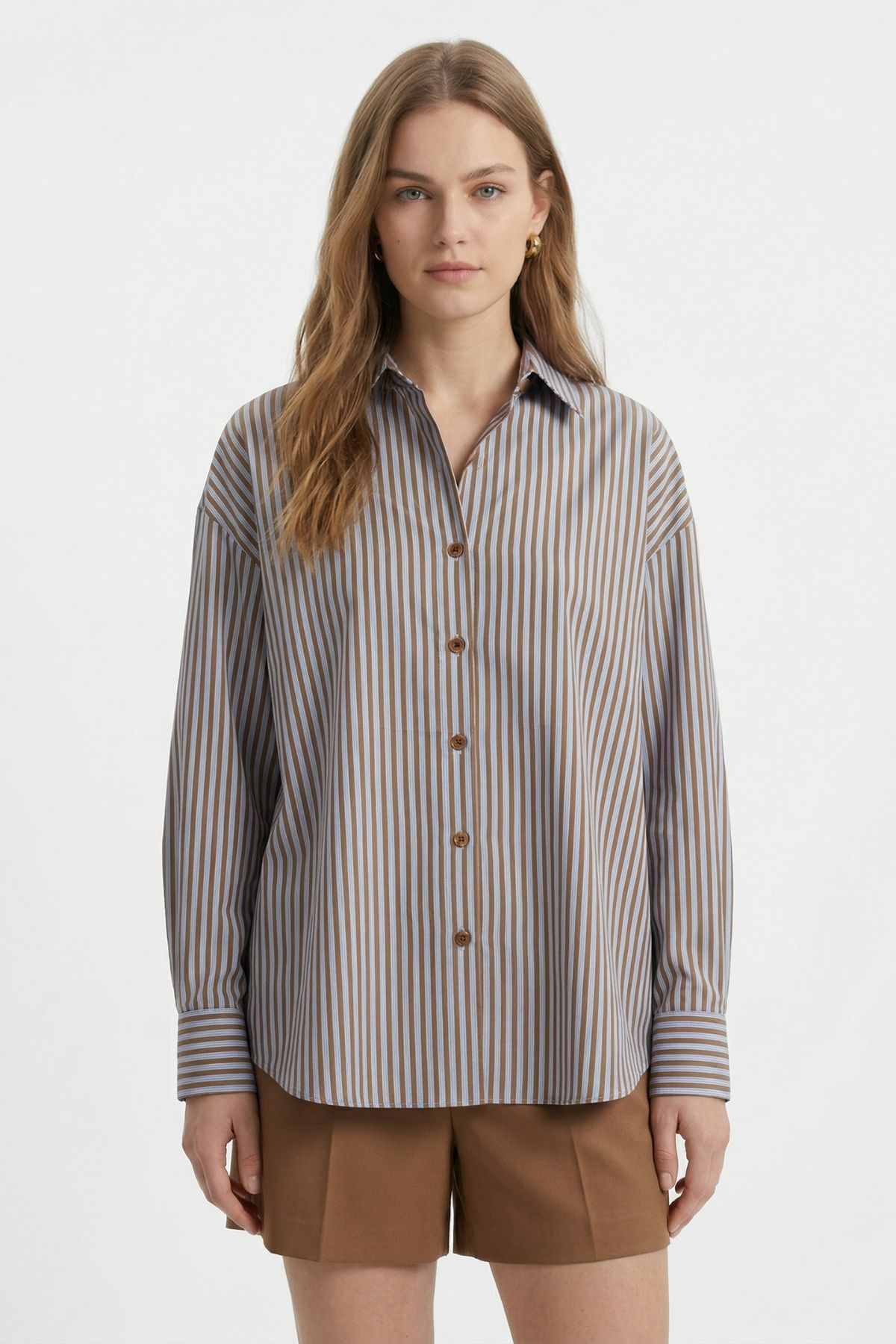Kahve Çizgili Salaş Gömlek 5475 - RAYS