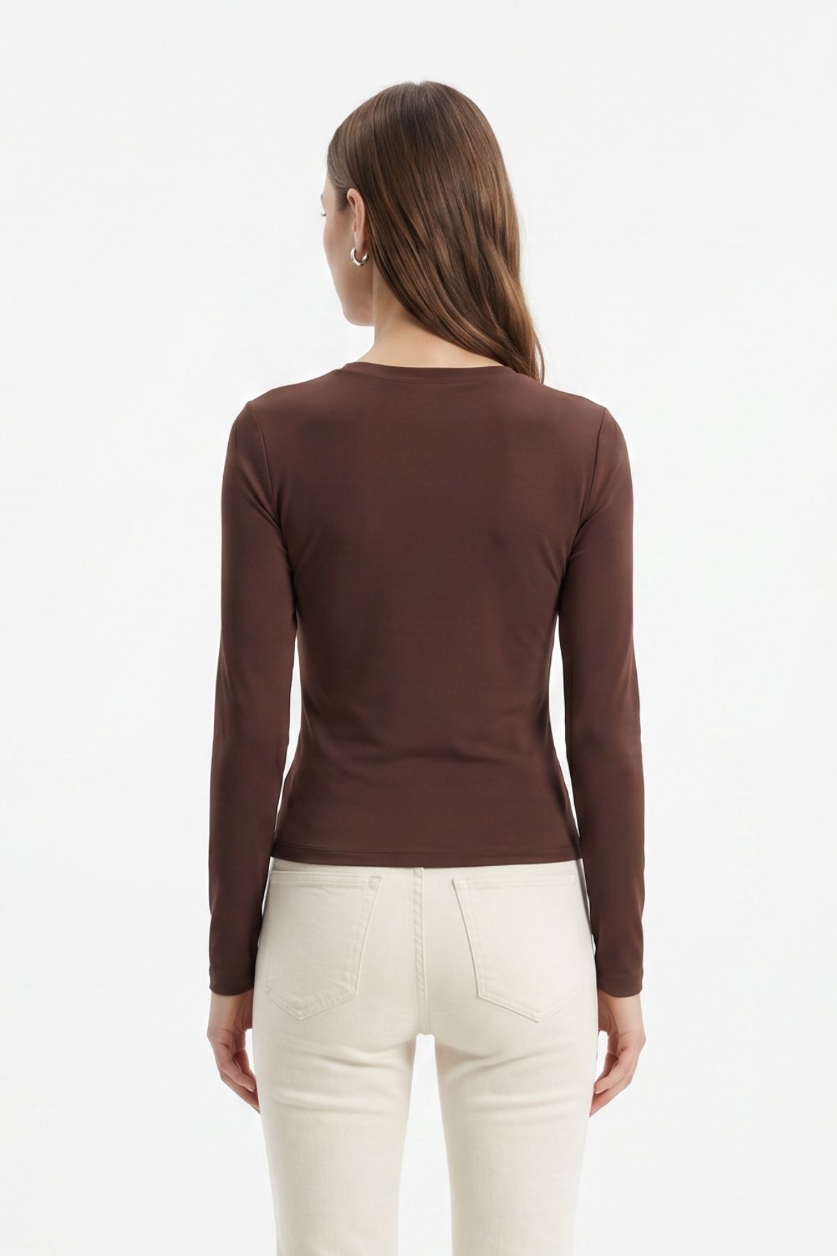 Kahve Degaje Yaka Dantel Detay Bluz 0469 - 3