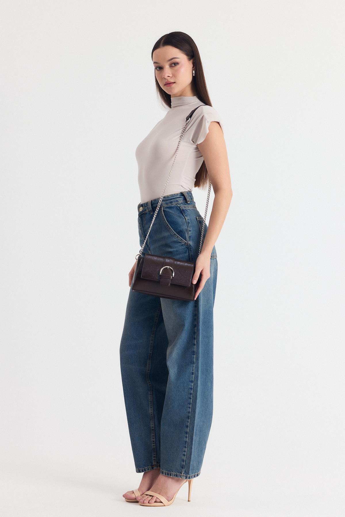 Kahve Deri Görünümlü Omuz Çantası 3023 - 2