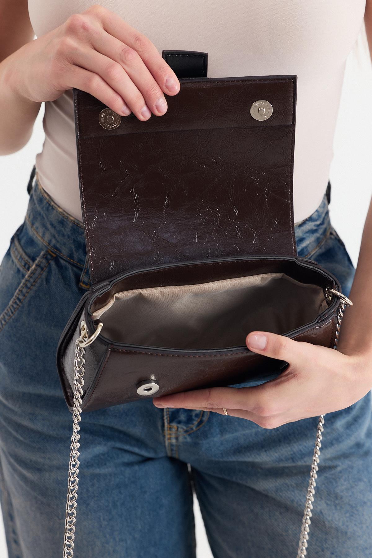 Kahve Deri Görünümlü Omuz Çantası 3023 - 5