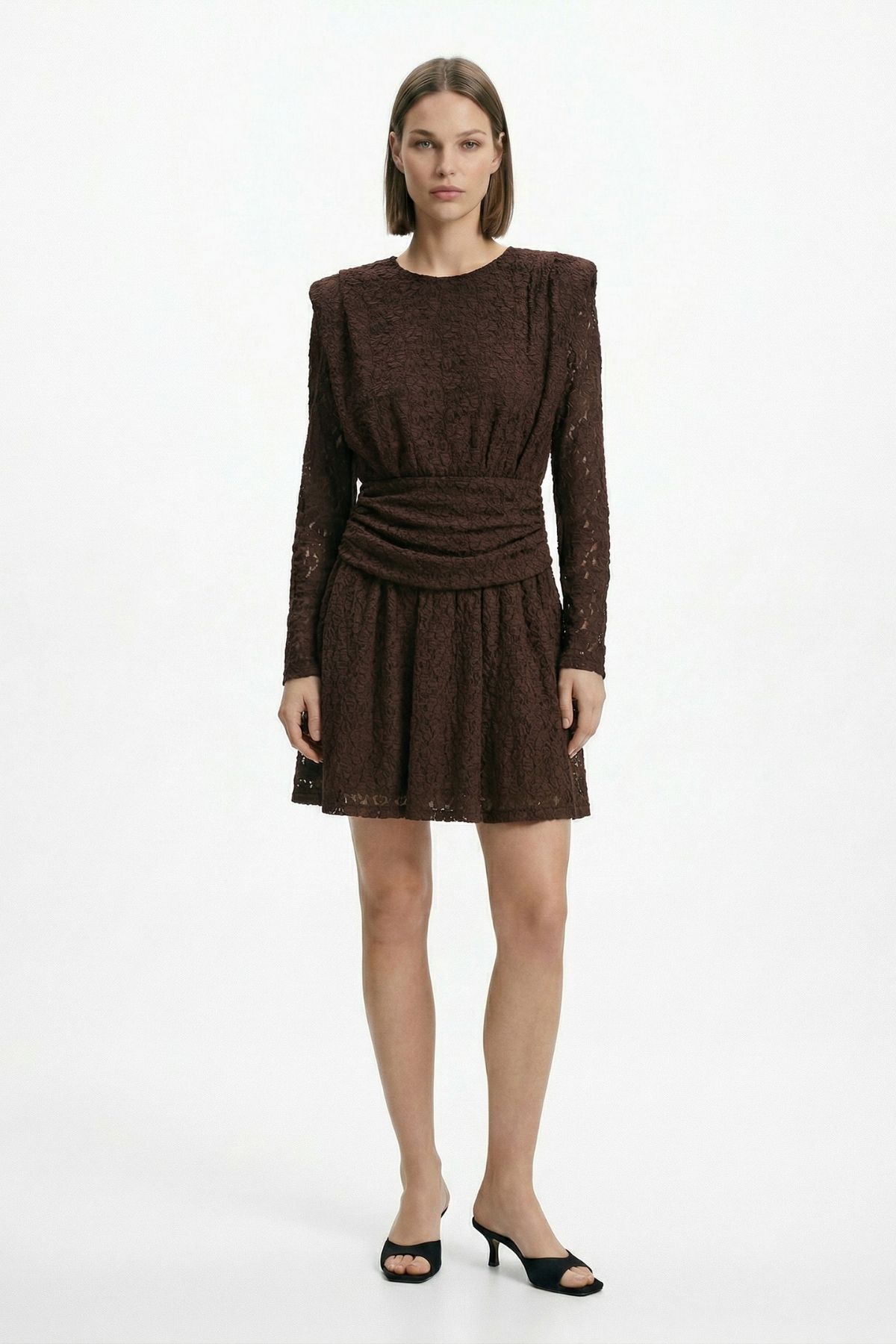 Kahve Desenli Bel Bağlama Elbise 2808 - RAYS (1)