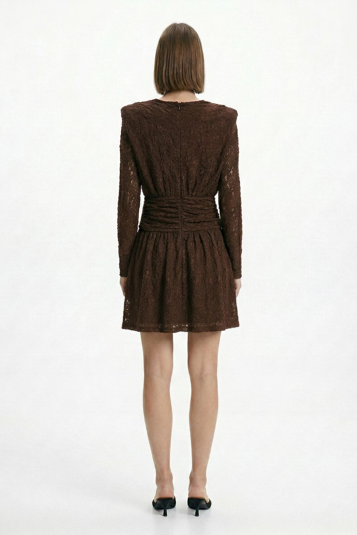 Kahve Desenli Bel Bağlama Elbise 2808 - RAYS