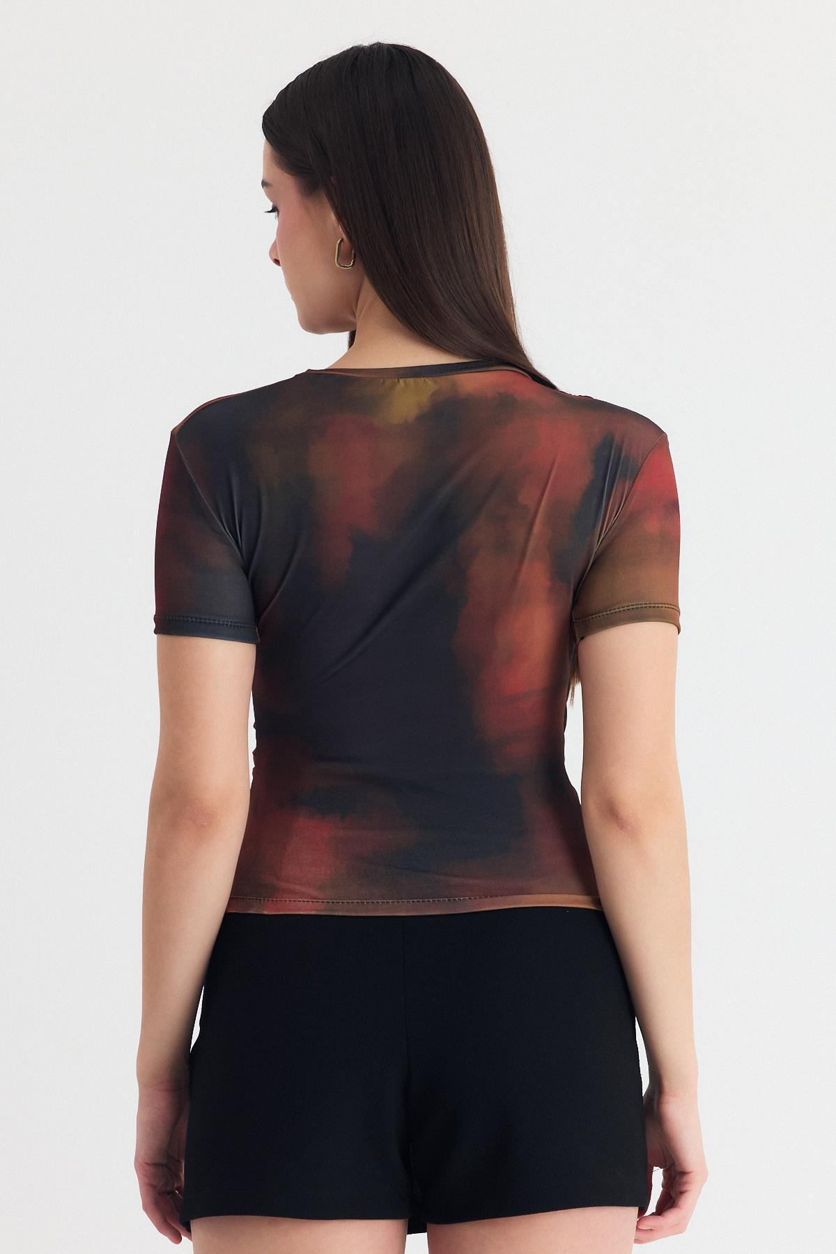 Kahve Desenli Büzgülü Sandy Bluz 12303 - 5